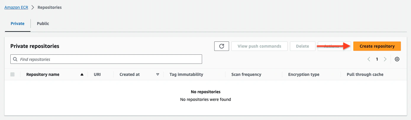 ECR Create Repository page