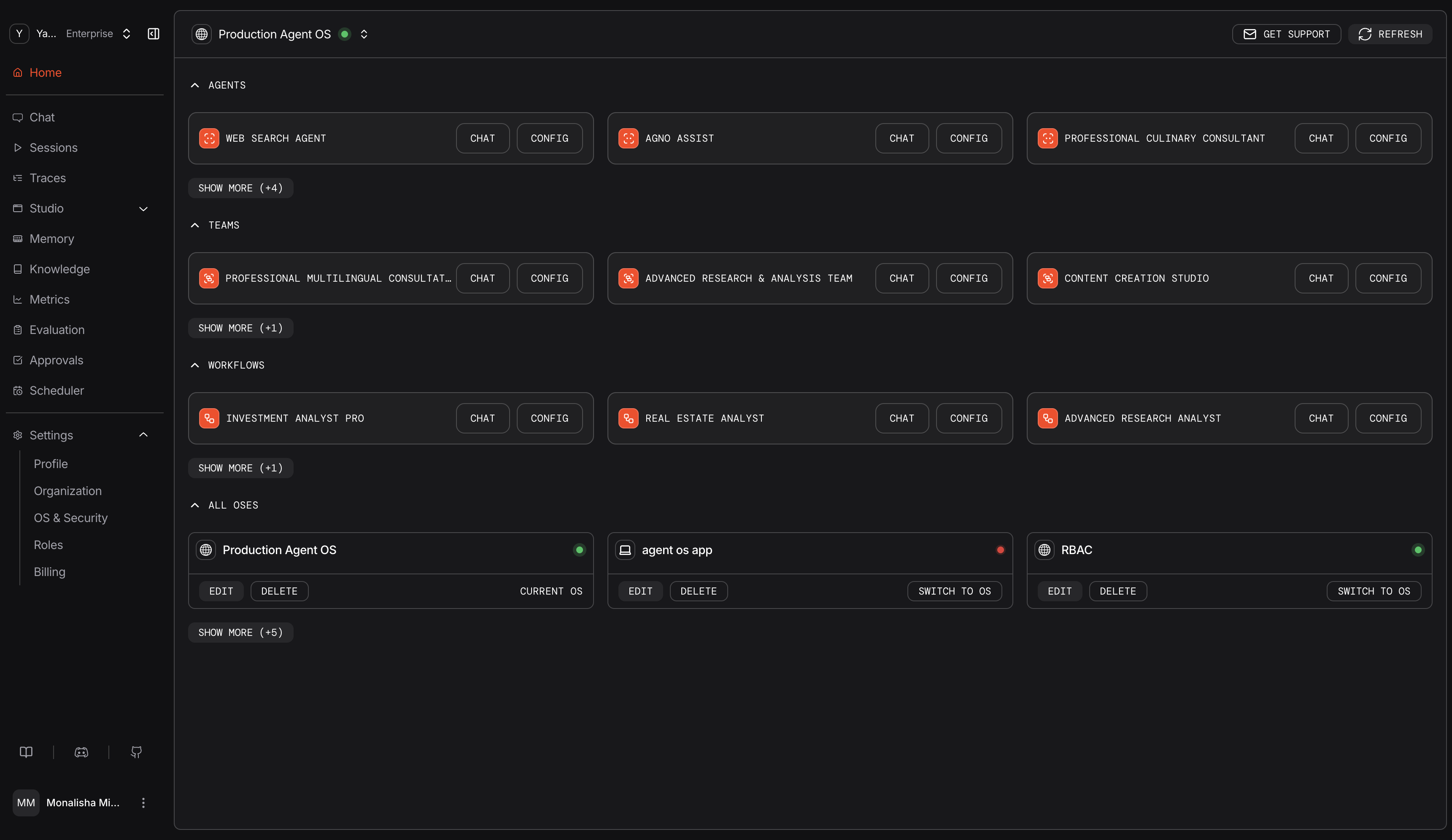 AgentOS Control Plane Dashboard