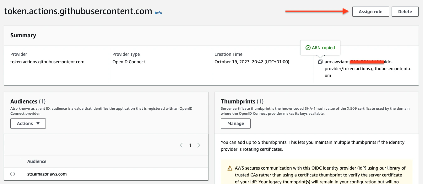 Assign role to OIDC provider