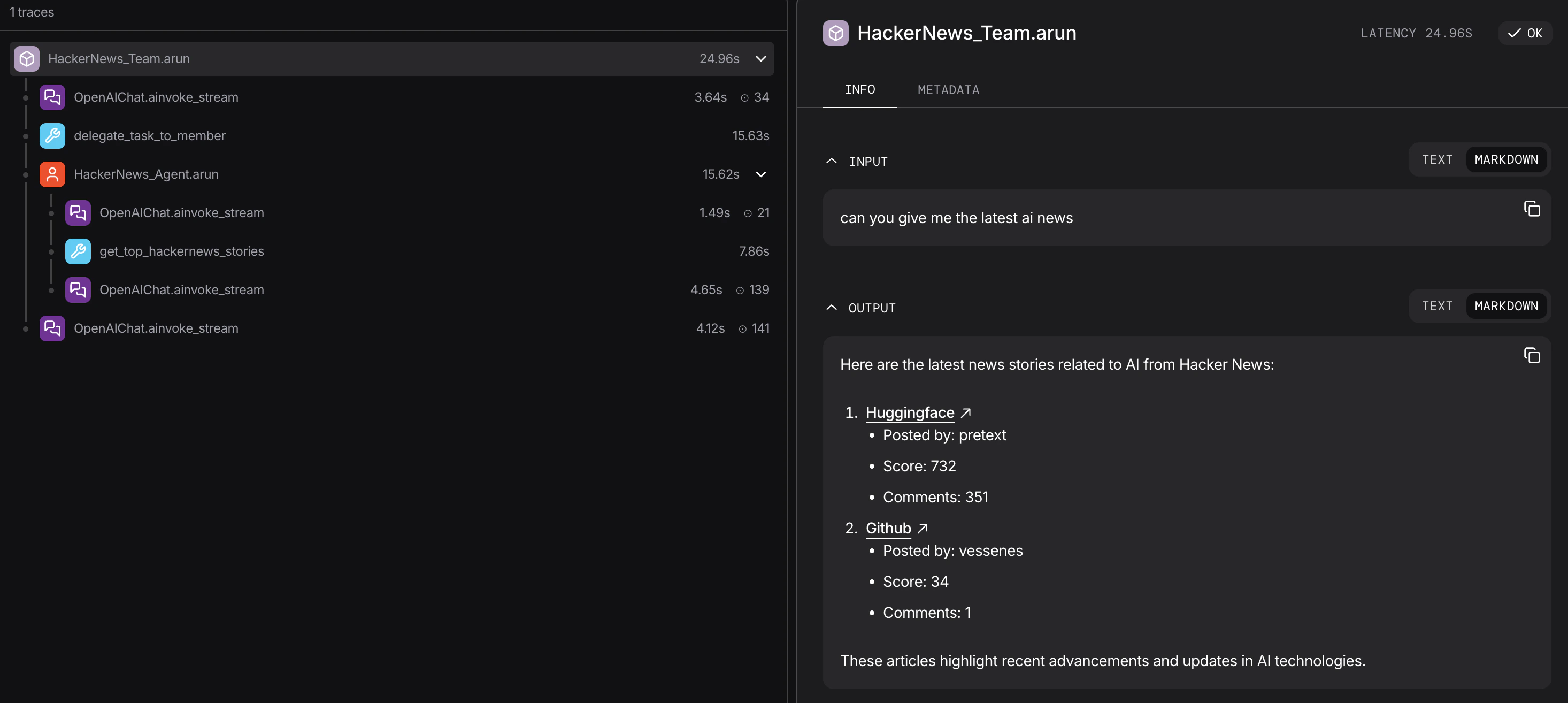 Traces viewed in AgentOS