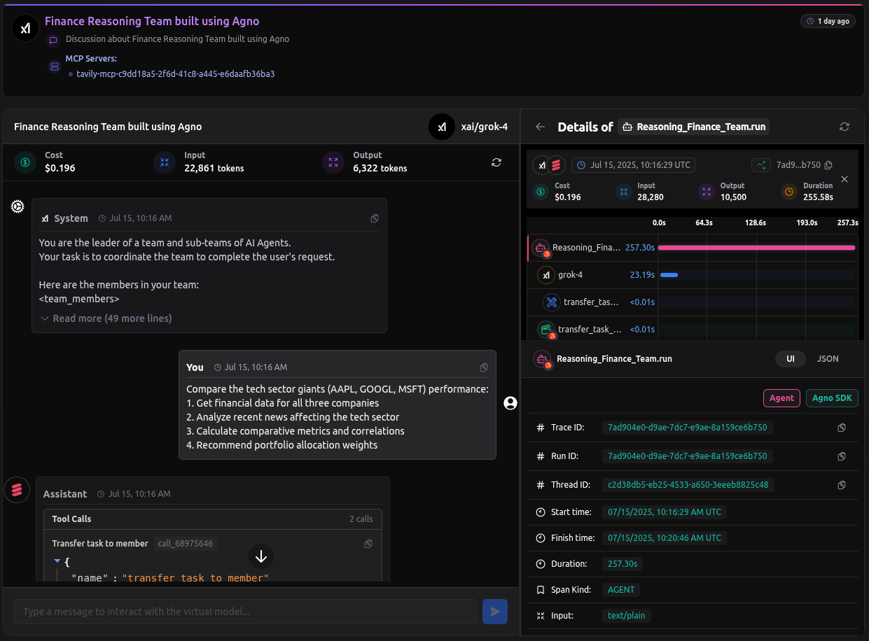 langdb-agno finance team observability
