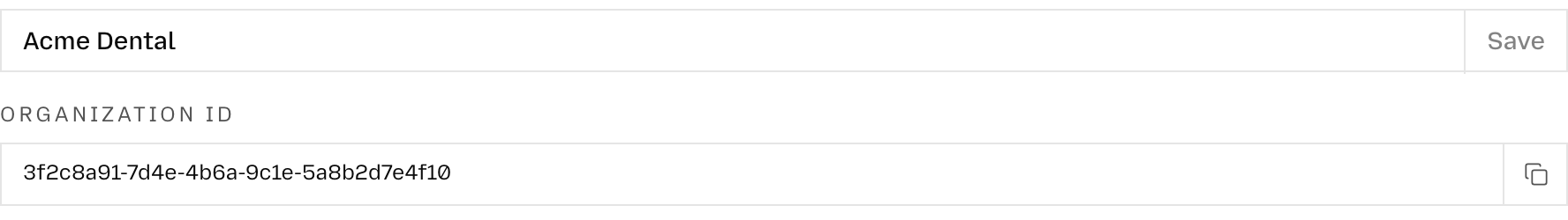Agnost Settings page with the Organization ID under General
