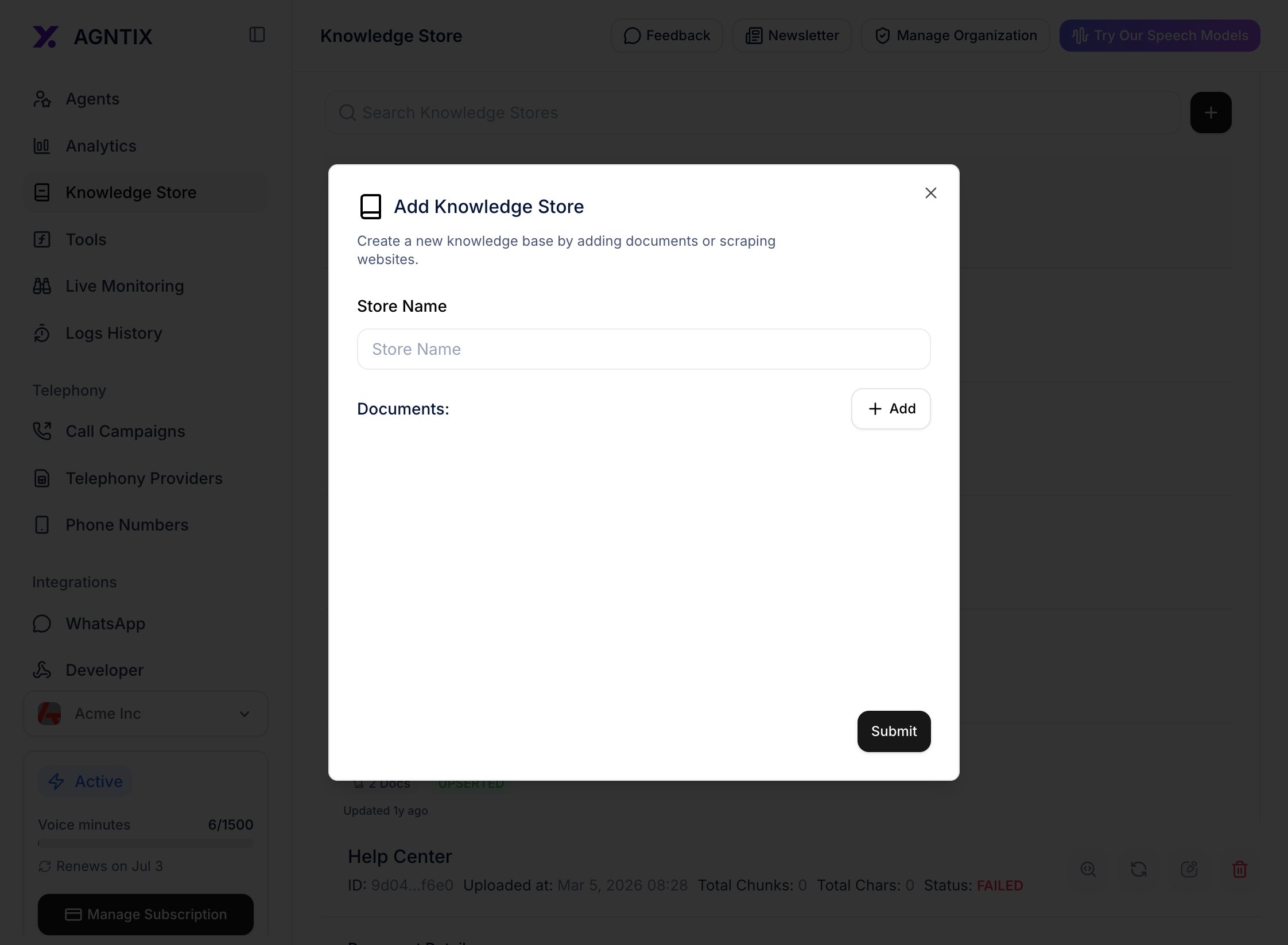Create store modal