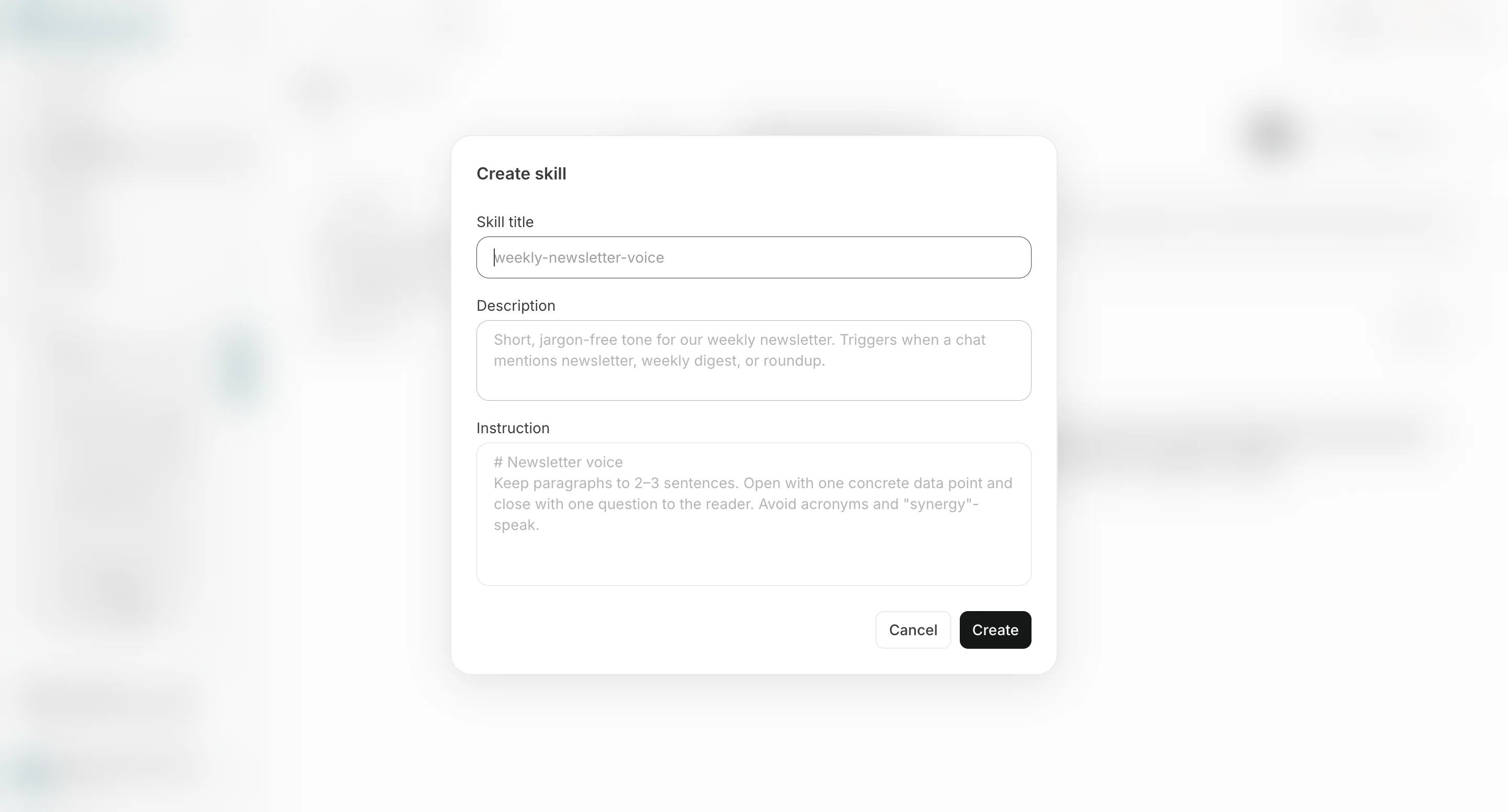 Create a Skill from scratch screen