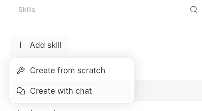 Skill creation options in the add skill menu