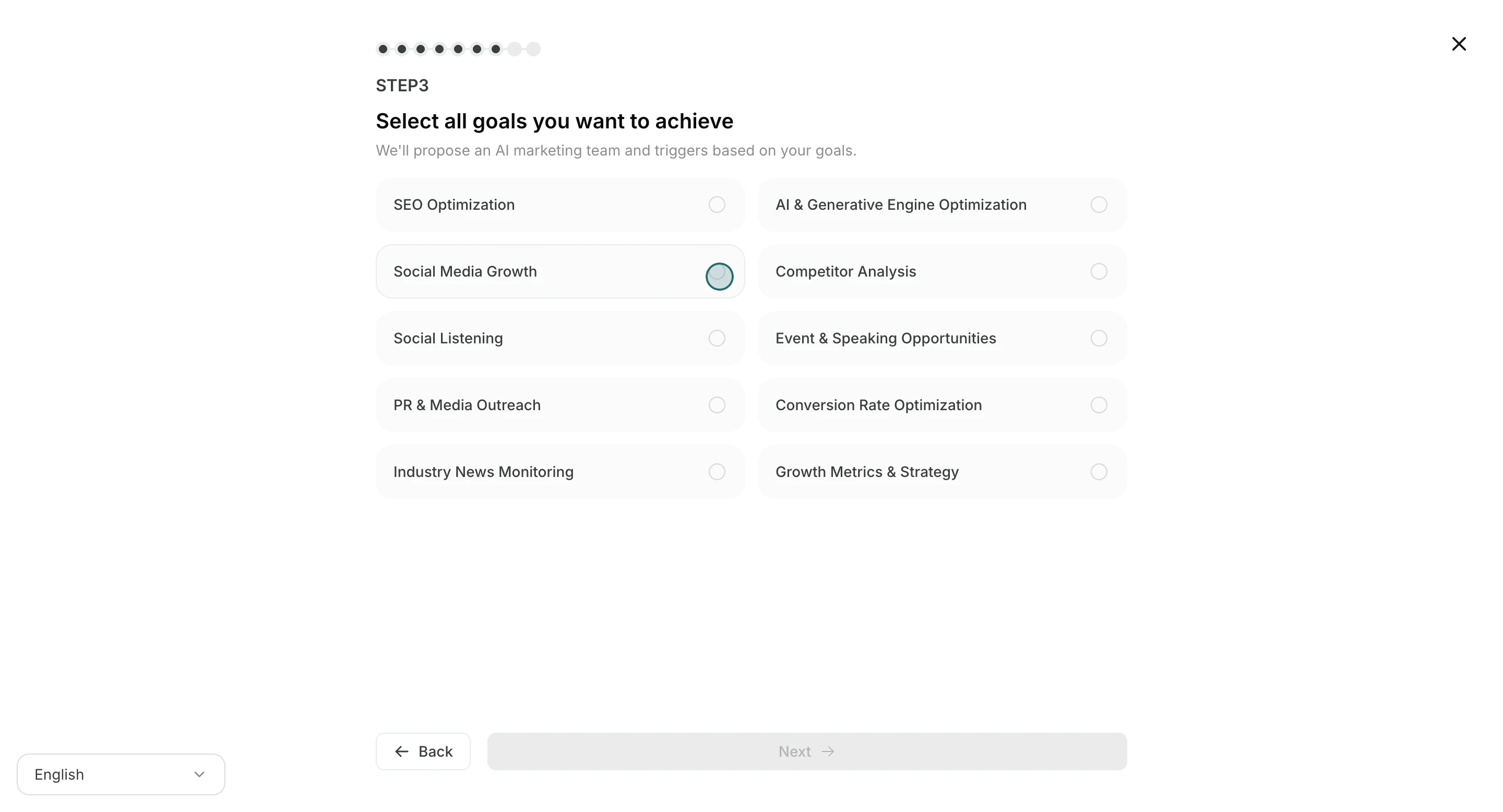 Select workspace goals in onboarding