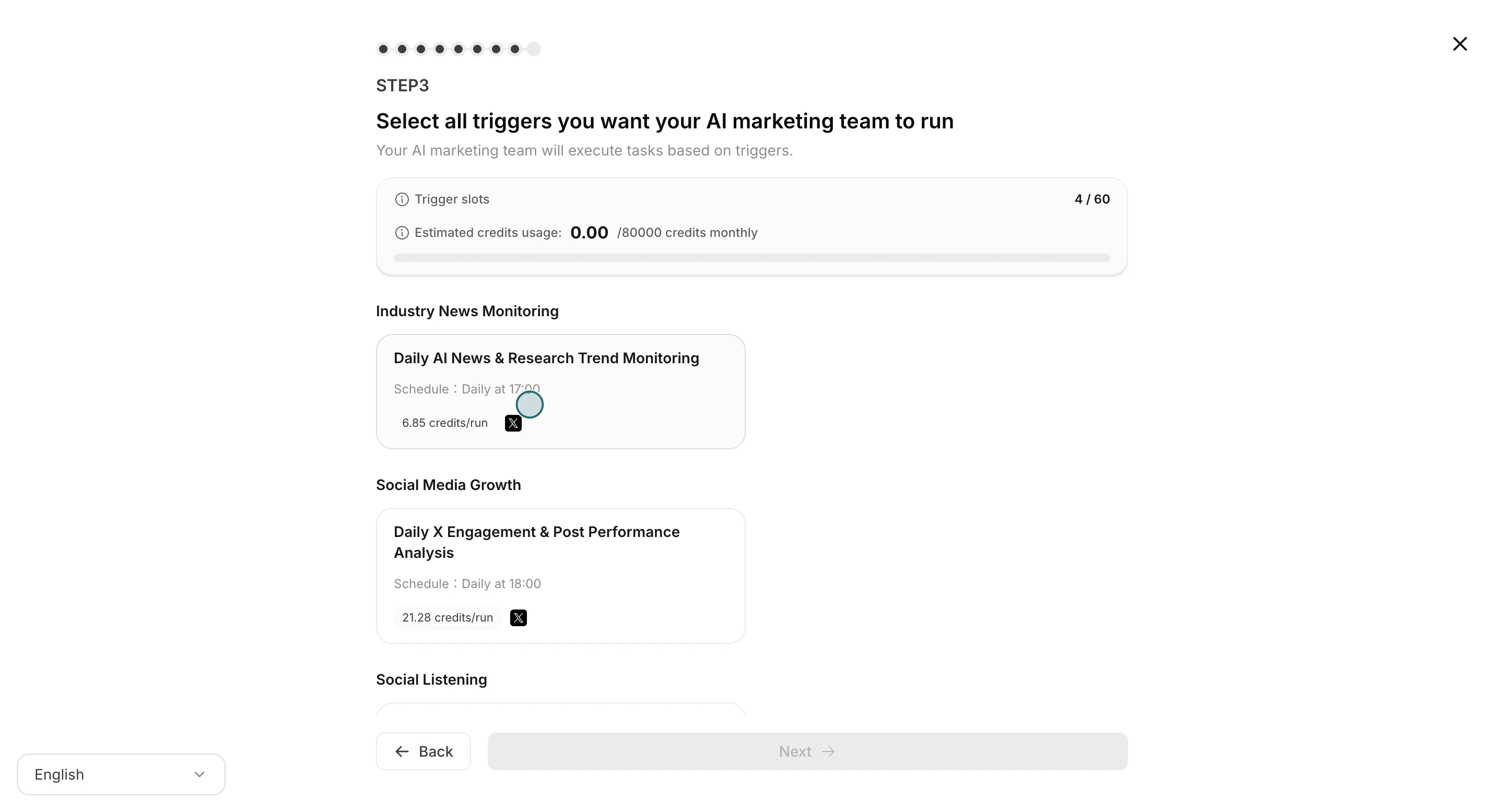 Select suggested triggers and complete onboarding