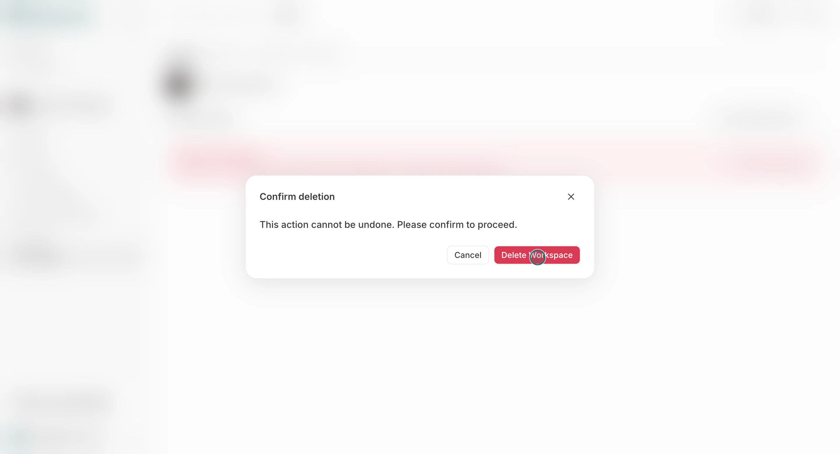 Confirm workspace deletion warning modal