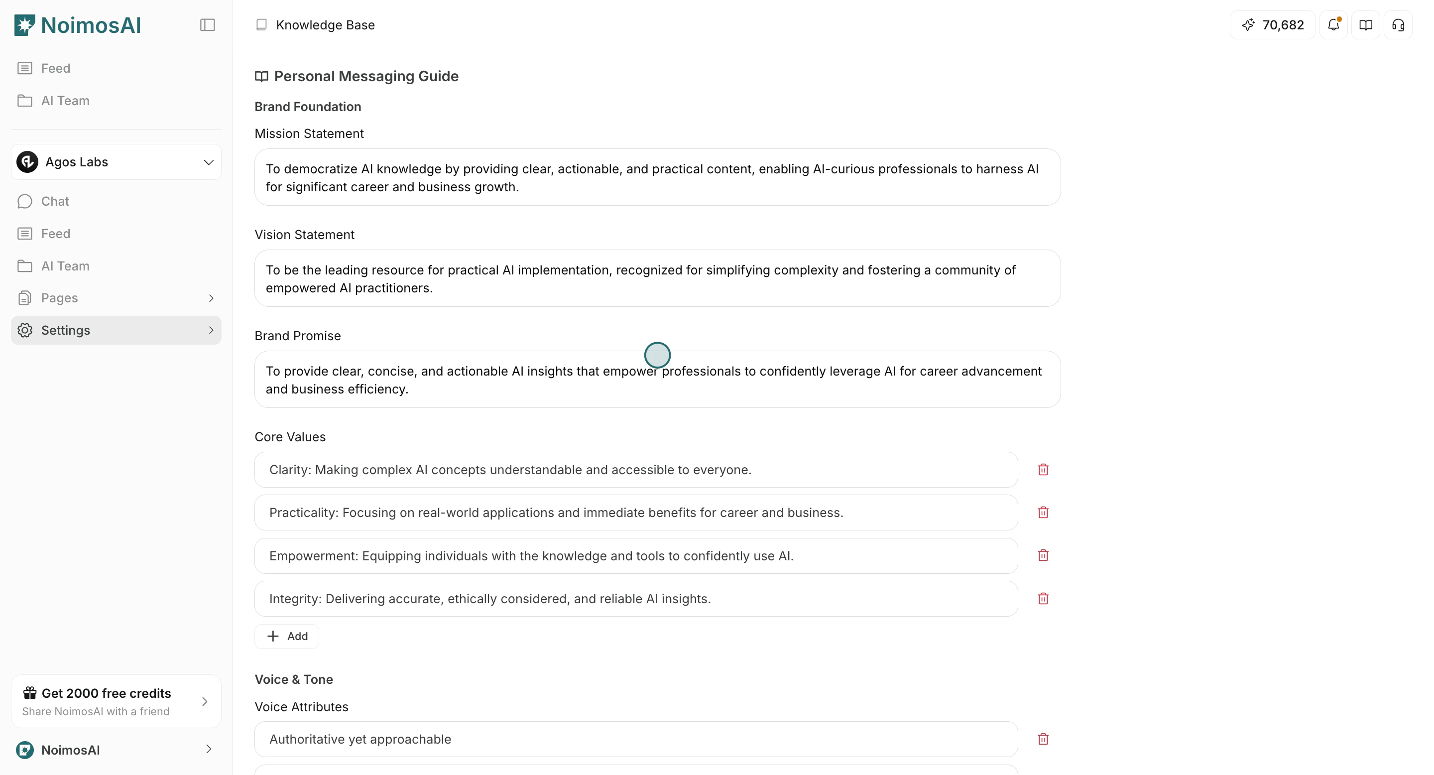 Brand Foundation section in Guides