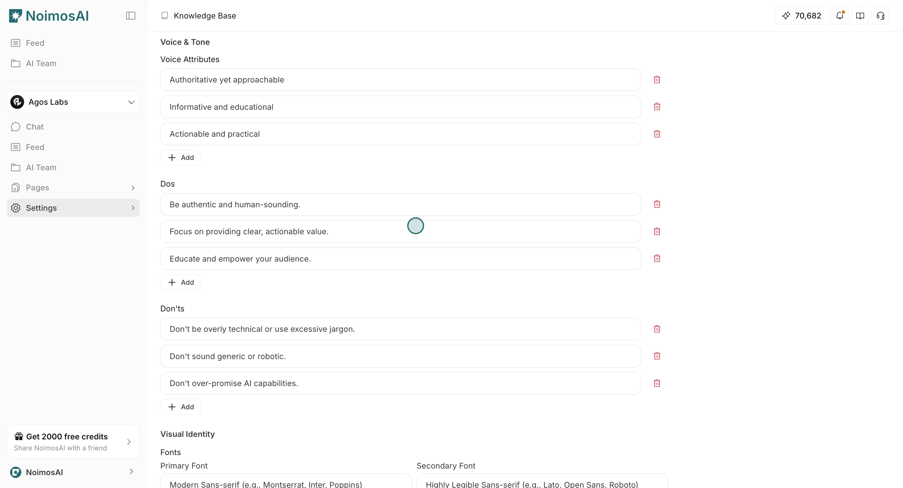 Voice and Tone section in Guides