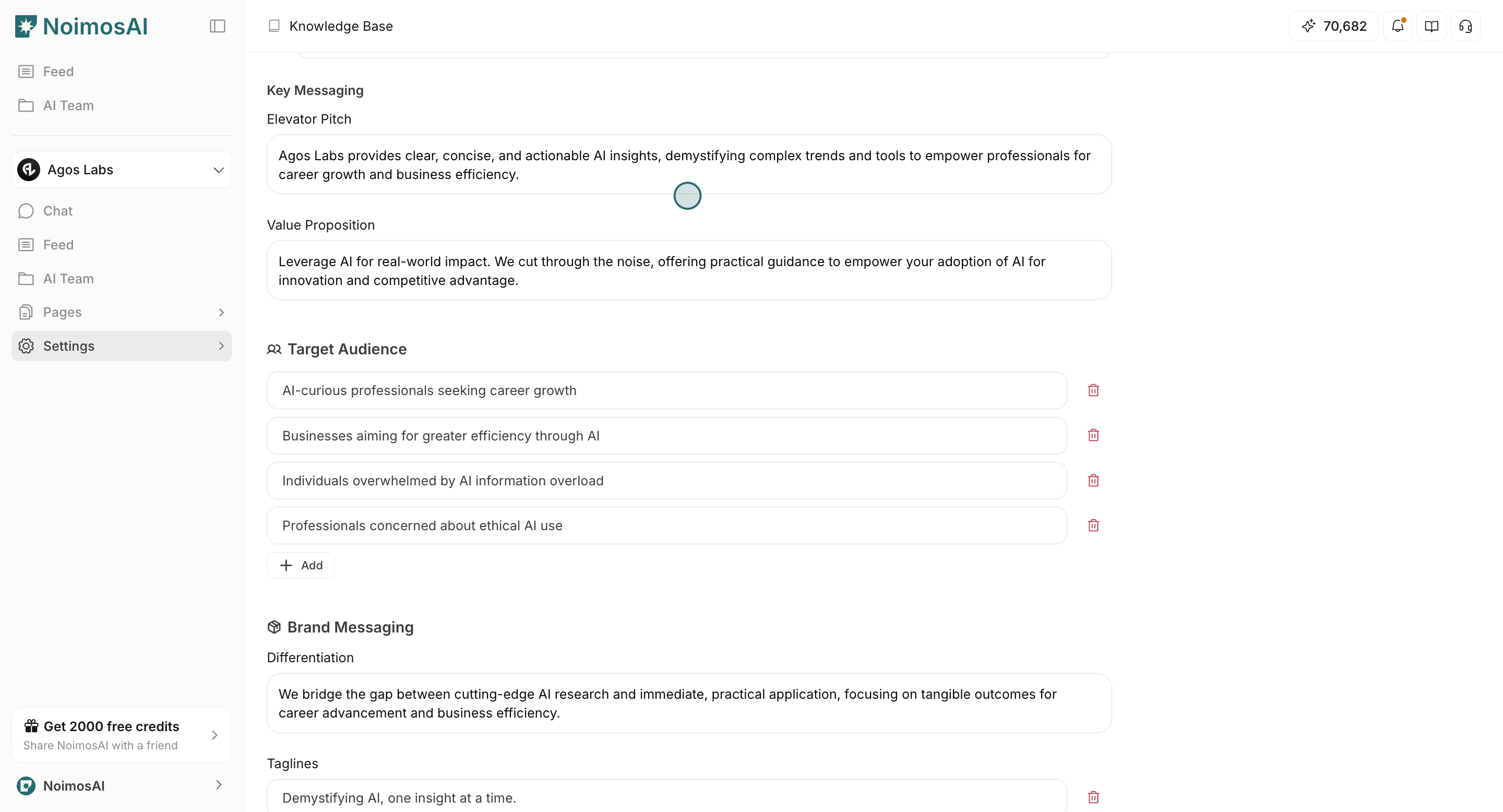 Update key messaging and value proposition