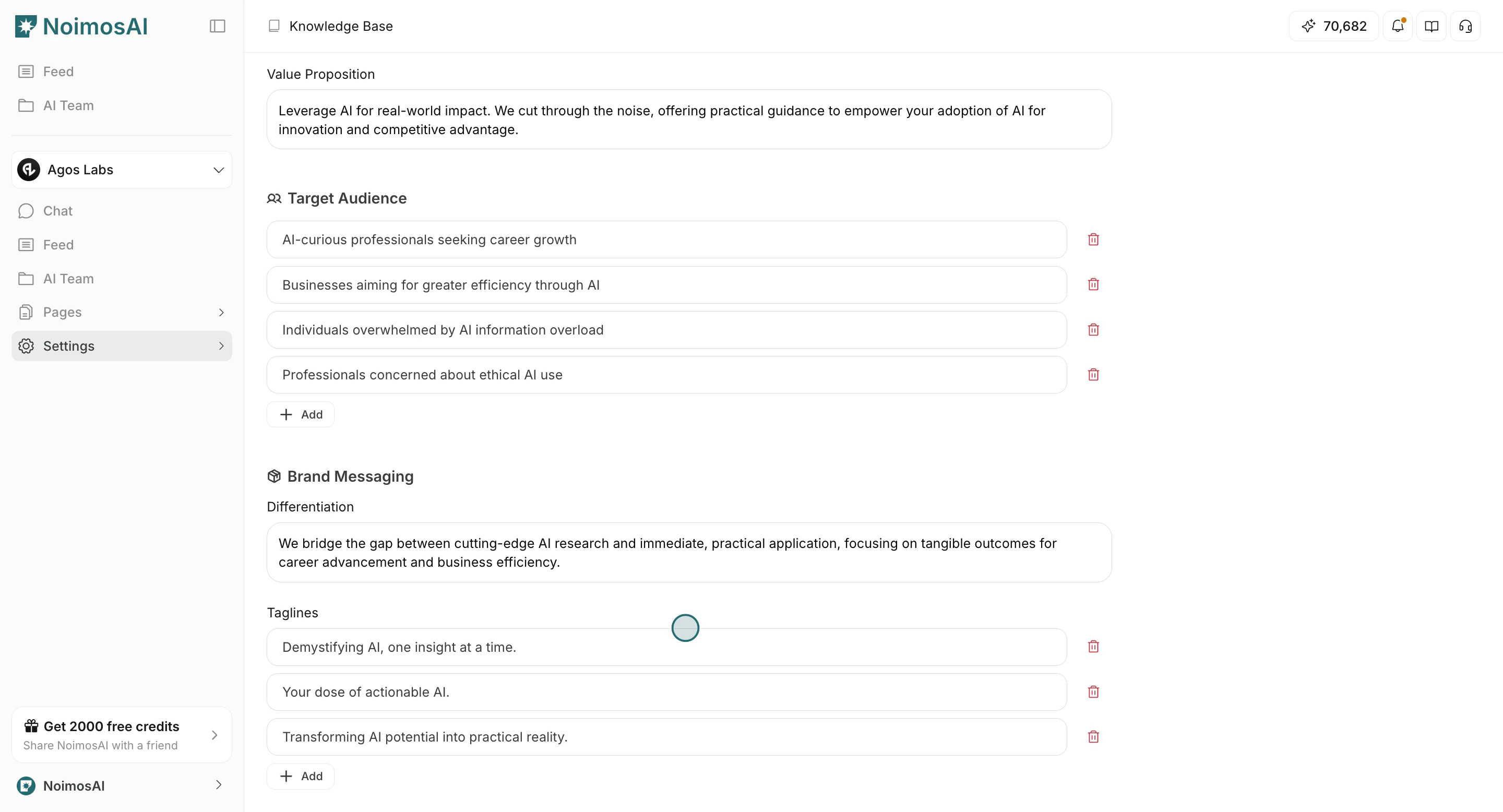 Brand Messaging section in Guides