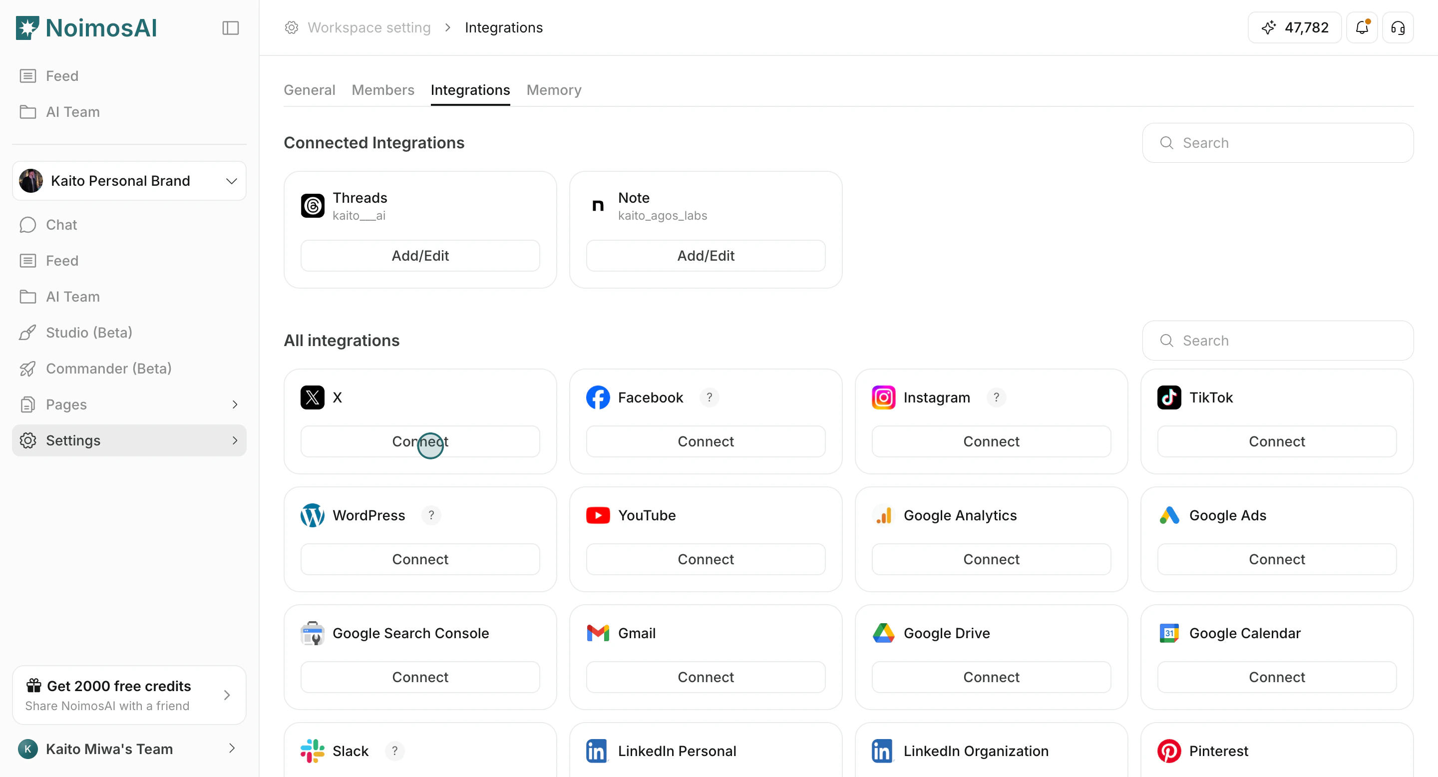 Click Connect on an app provider