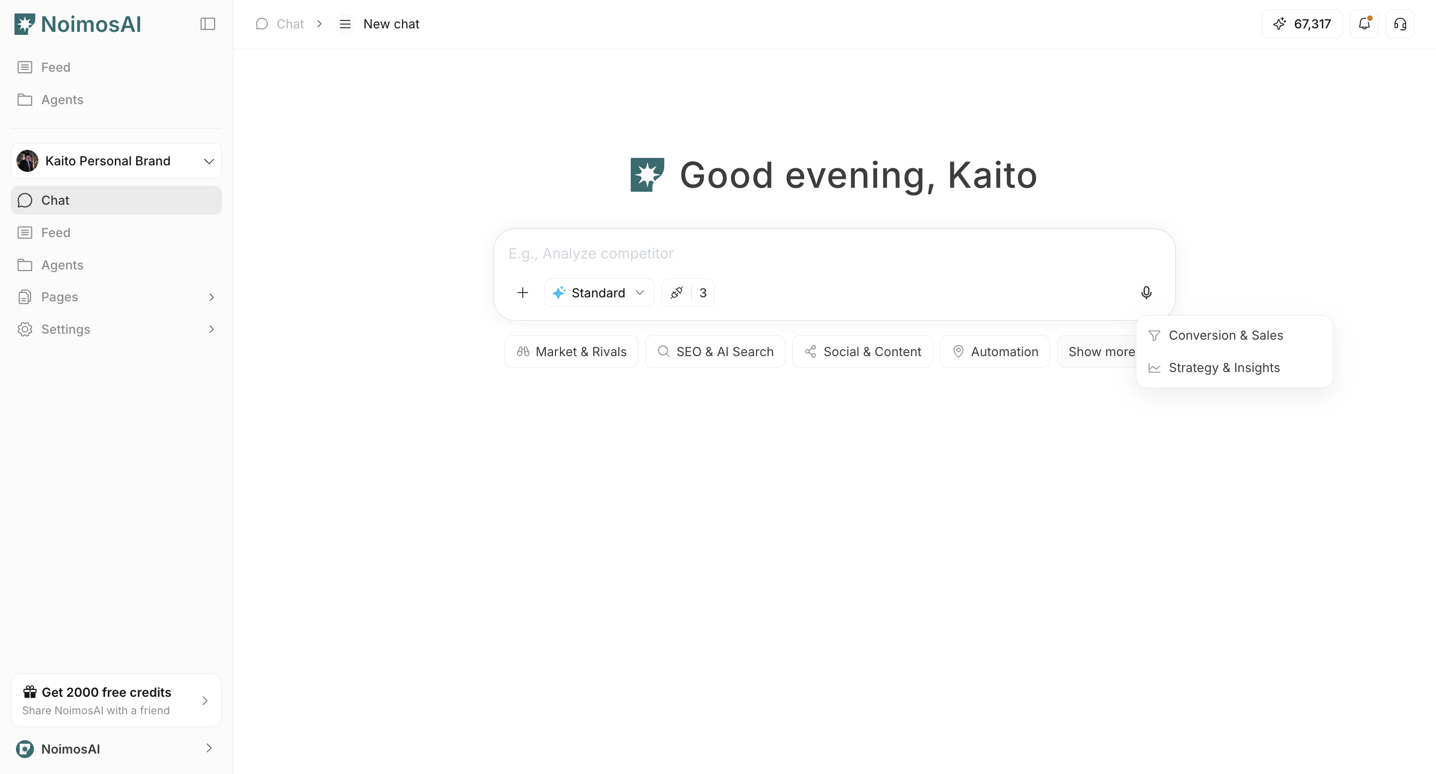 Karty szablonów pokazane na nowym czacie