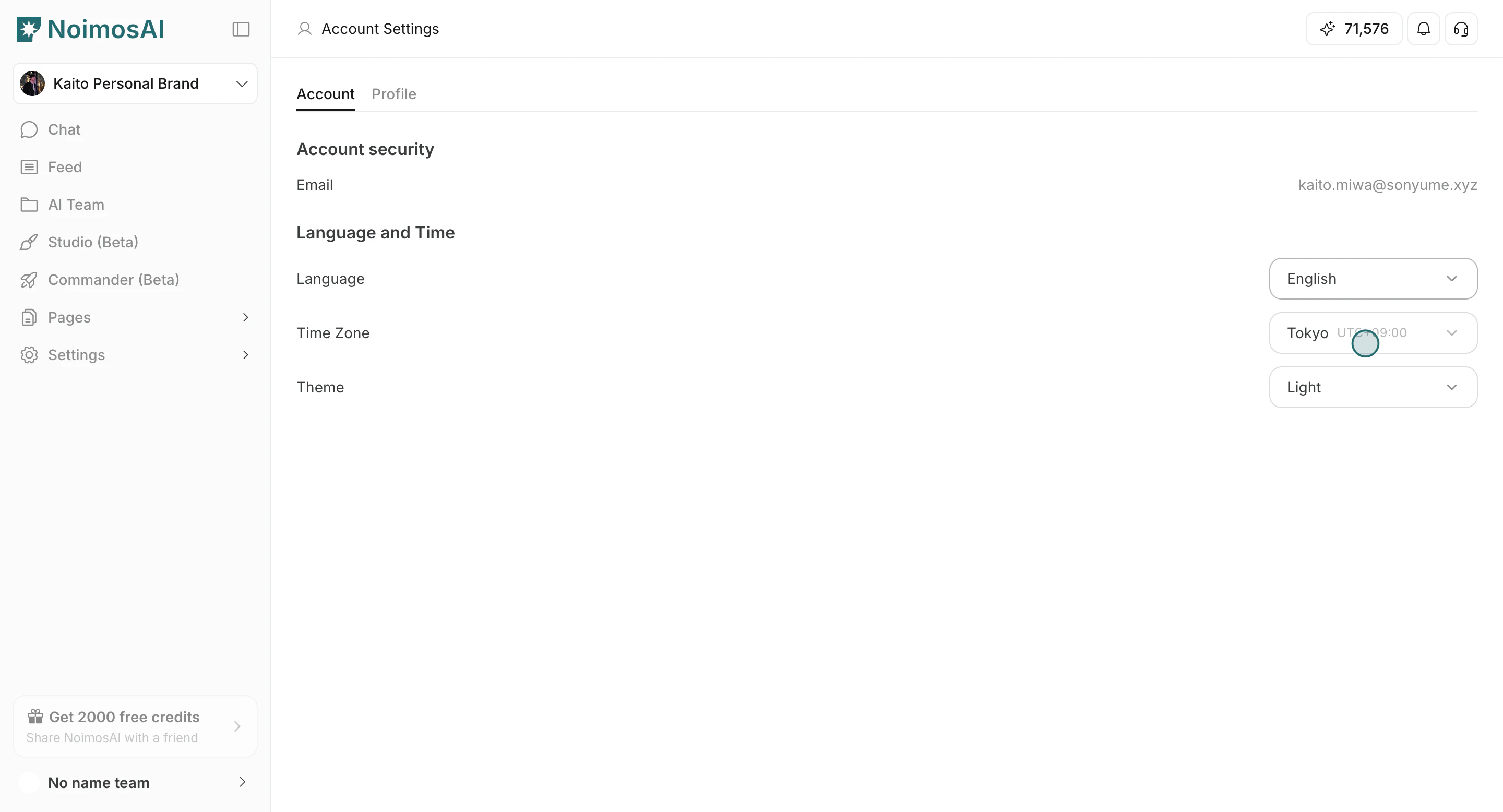 Open timezone dropdown in account settings