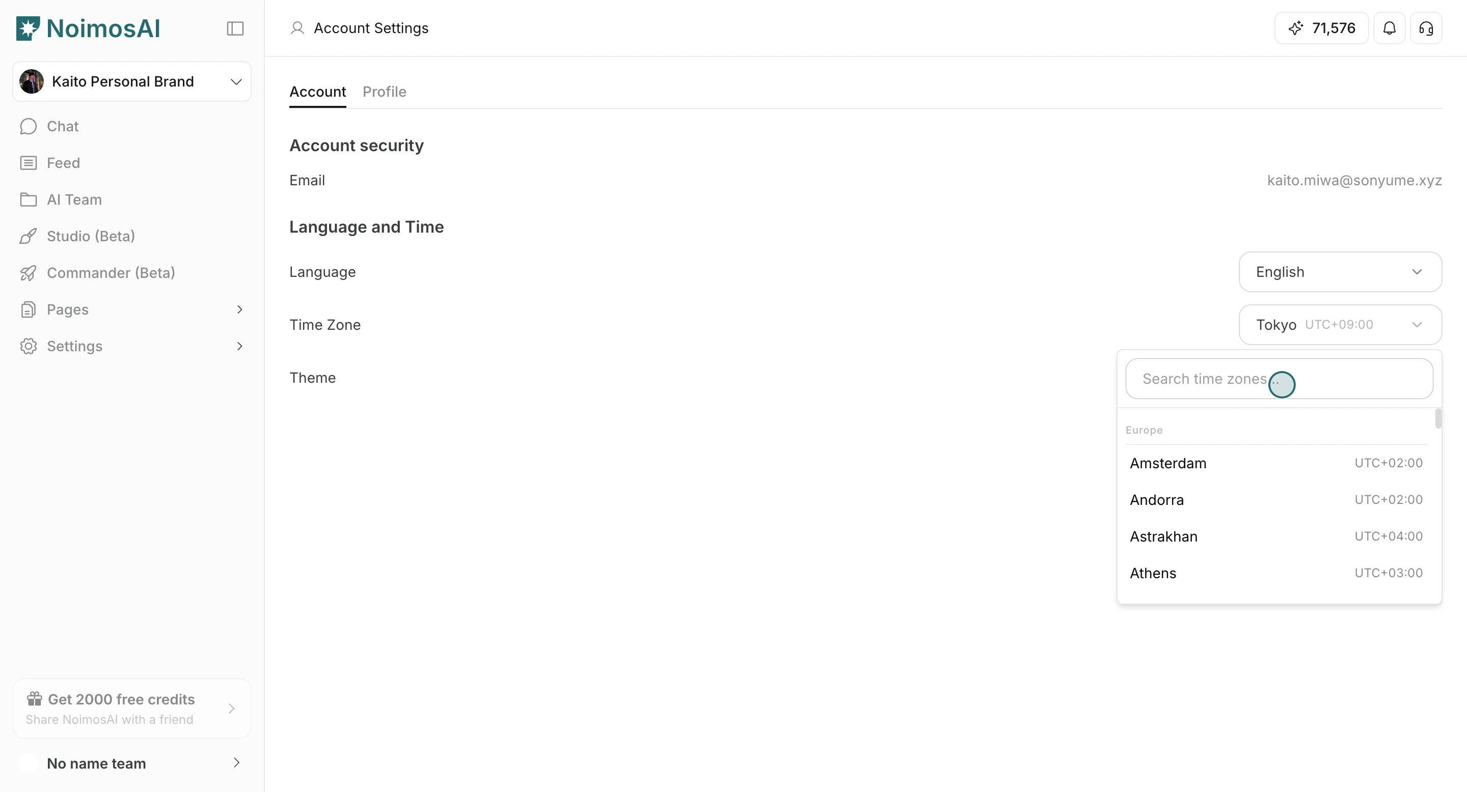 Search and select a timezone