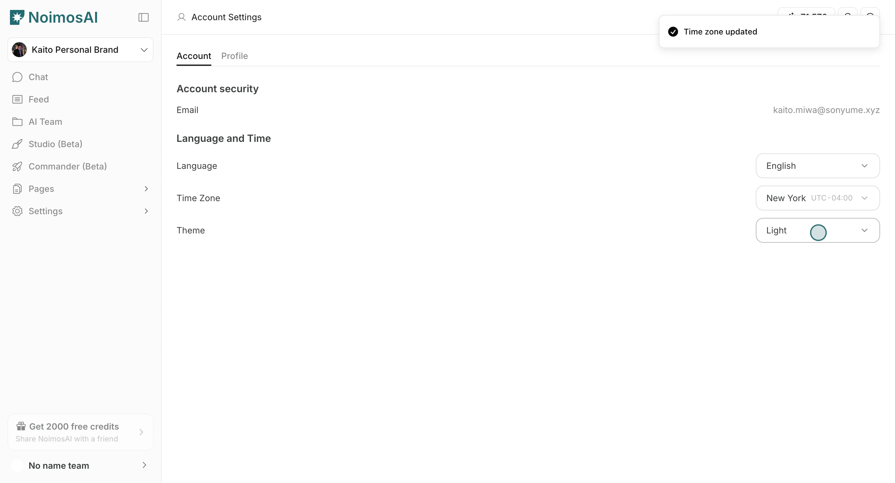 Open theme dropdown in account settings