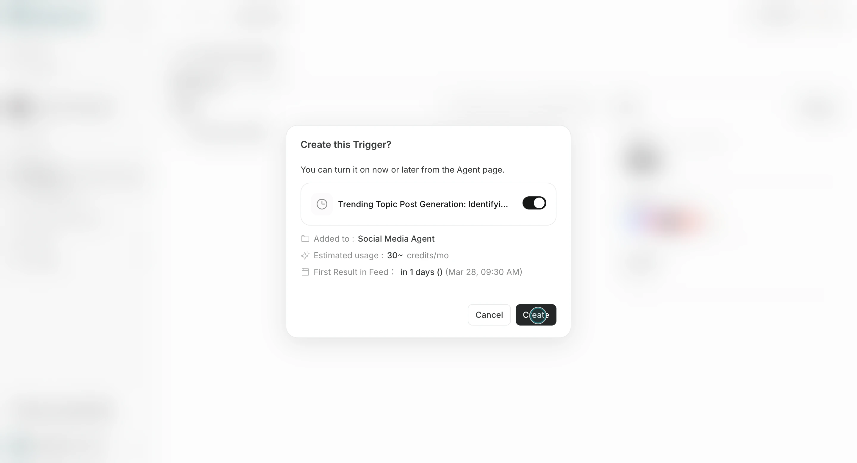 Create trigger and confirm