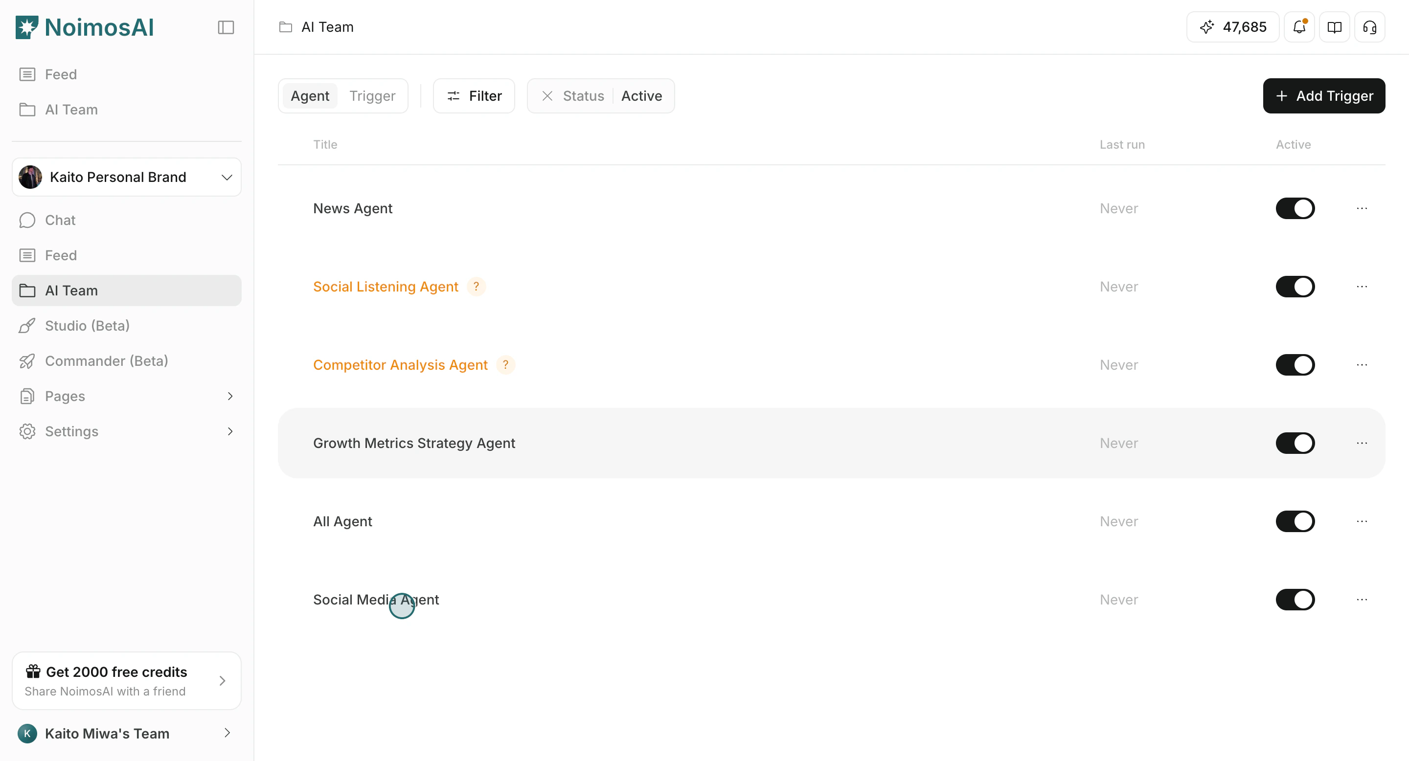 Open target agent in AI Team