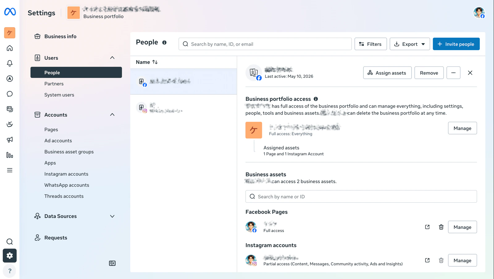 Sprawdź dostęp do strony Facebook i konta Instagram w Business Portfolio