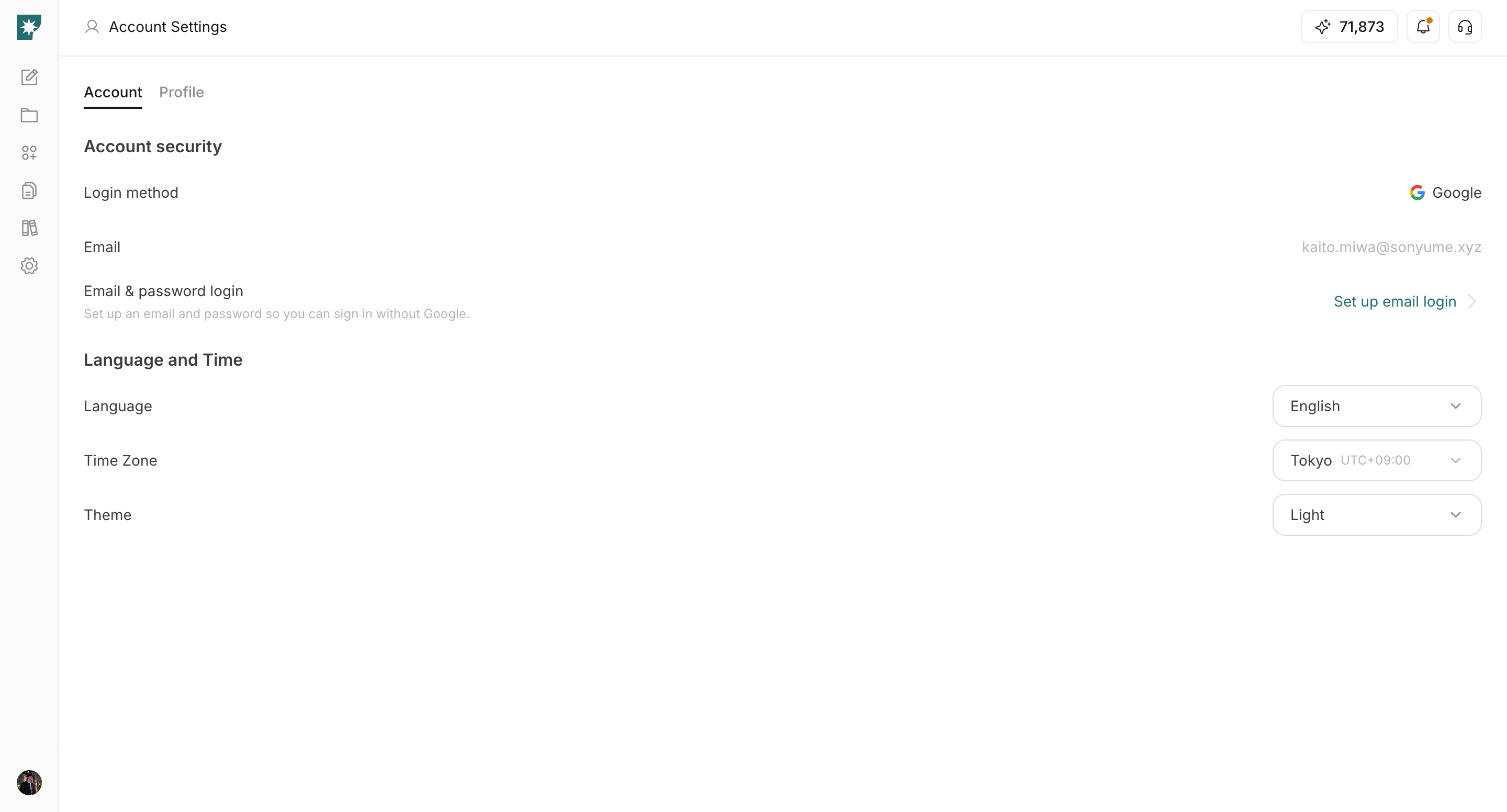Open theme dropdown in account settings