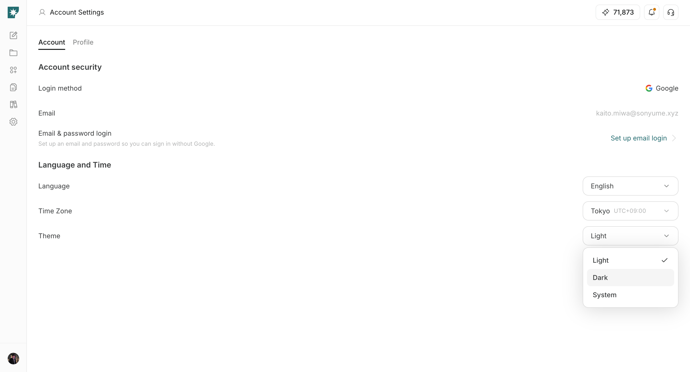 Select Light Dark or System theme