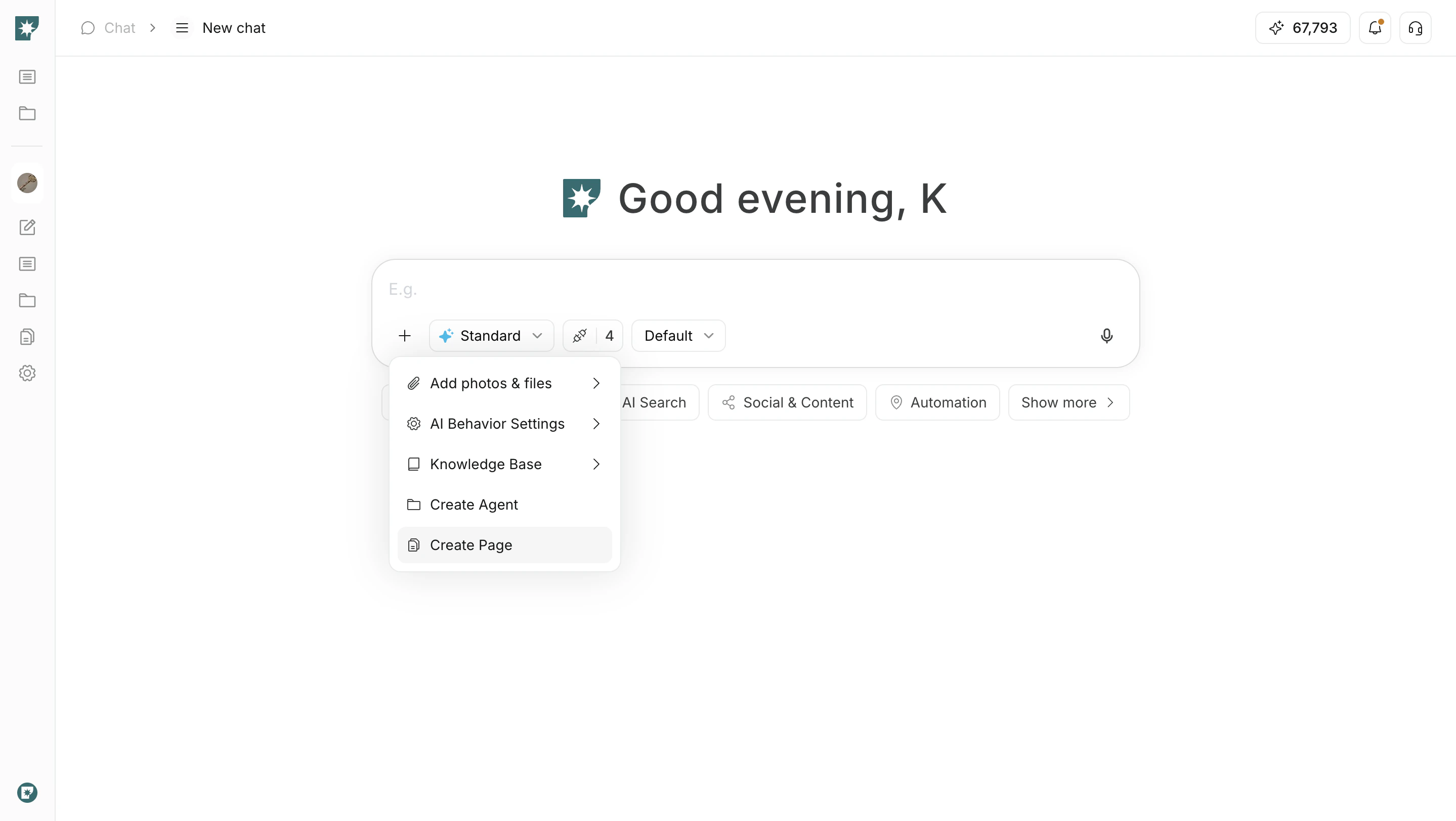 Select Create Page in Chat
