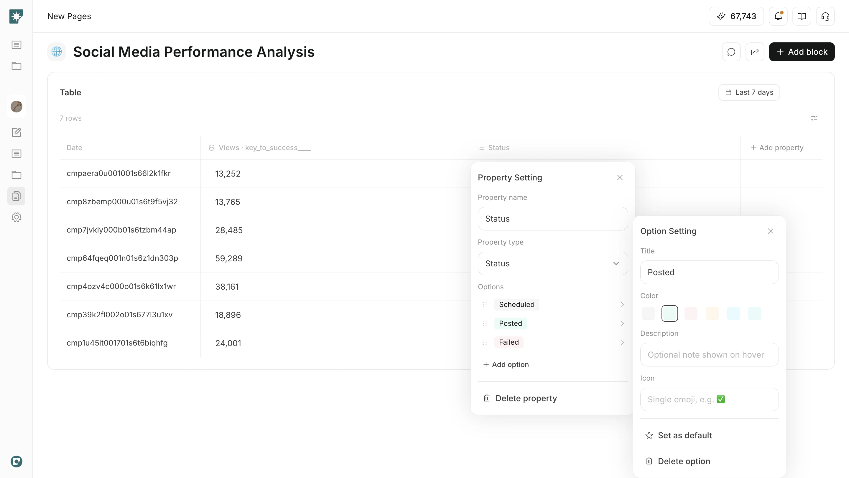 Configure status options