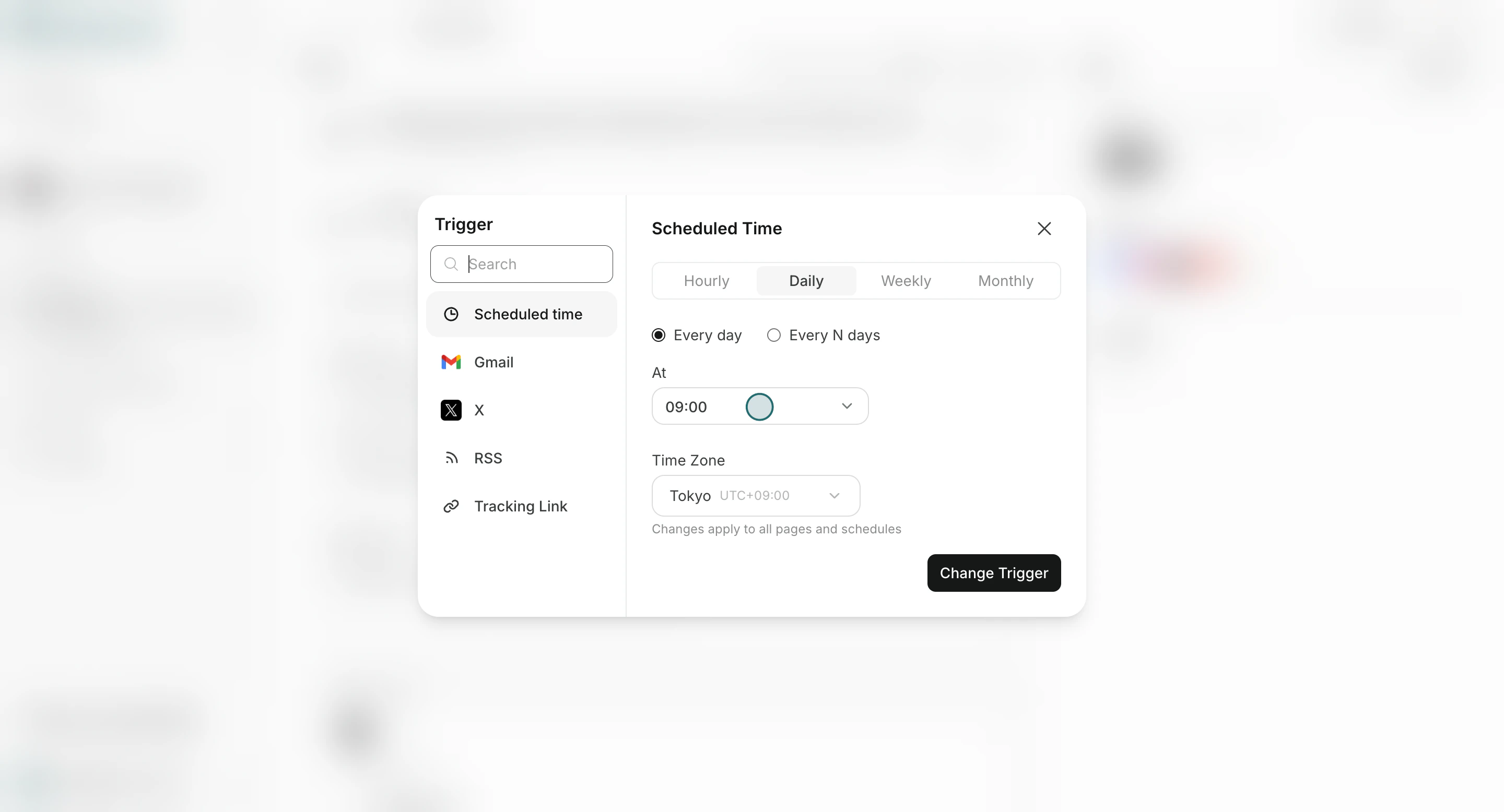 Trigger settings view showing trigger type conditions
