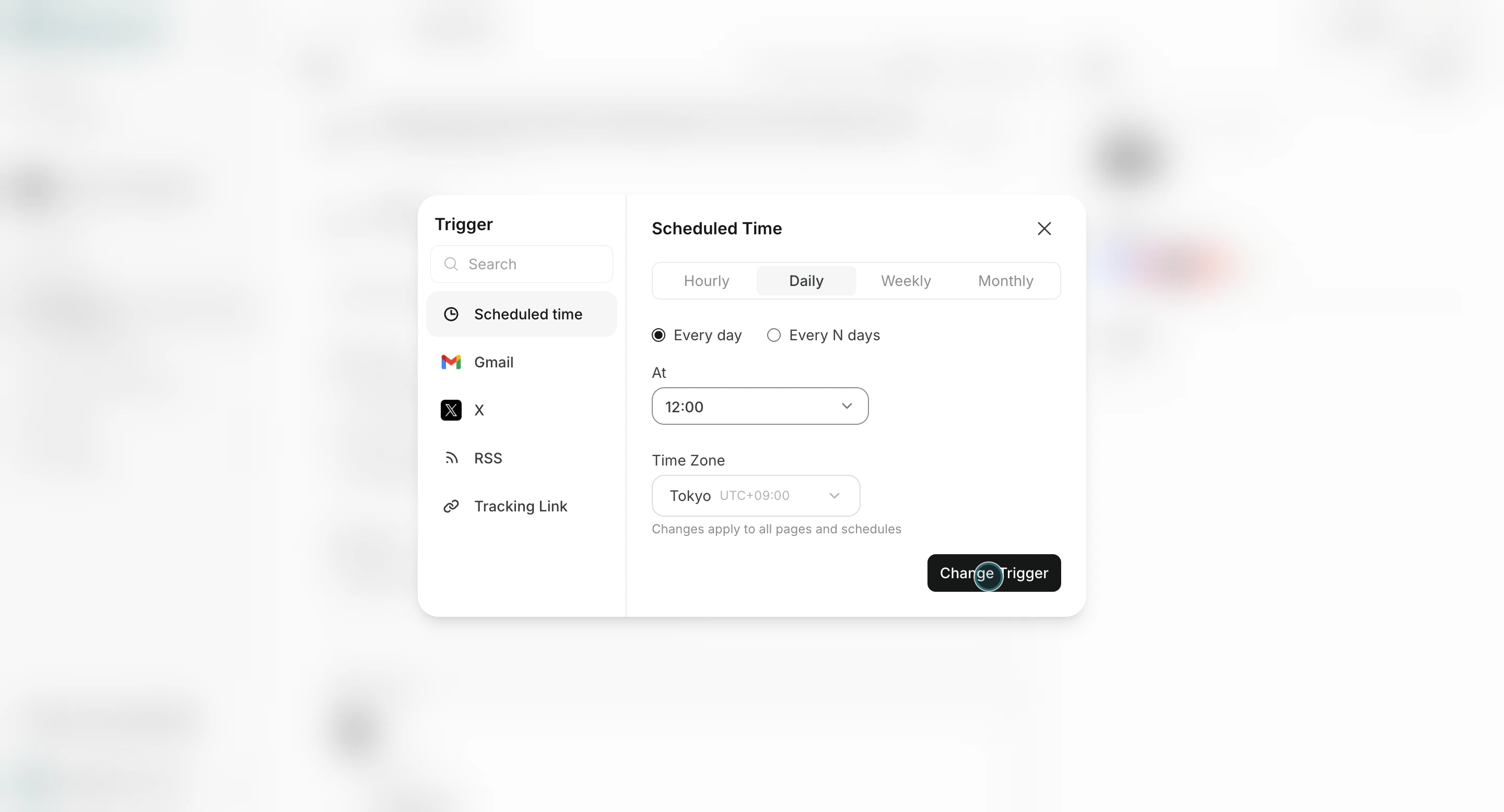 Trigger schedule and timezone settings