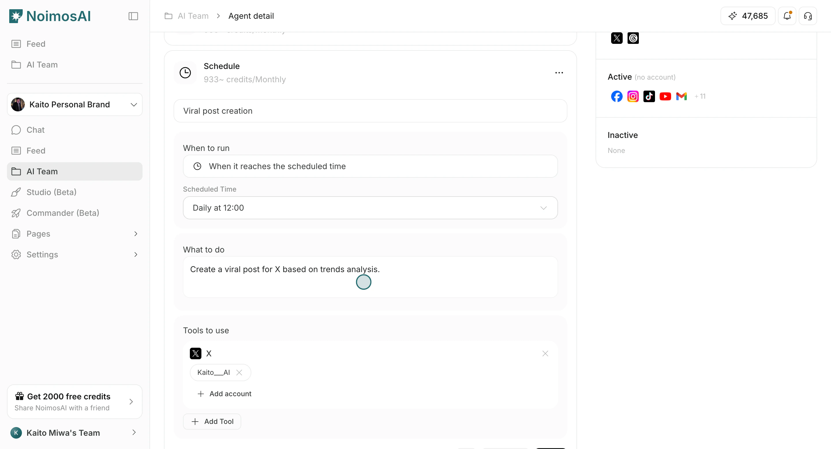 Configure condition instruction tools and account