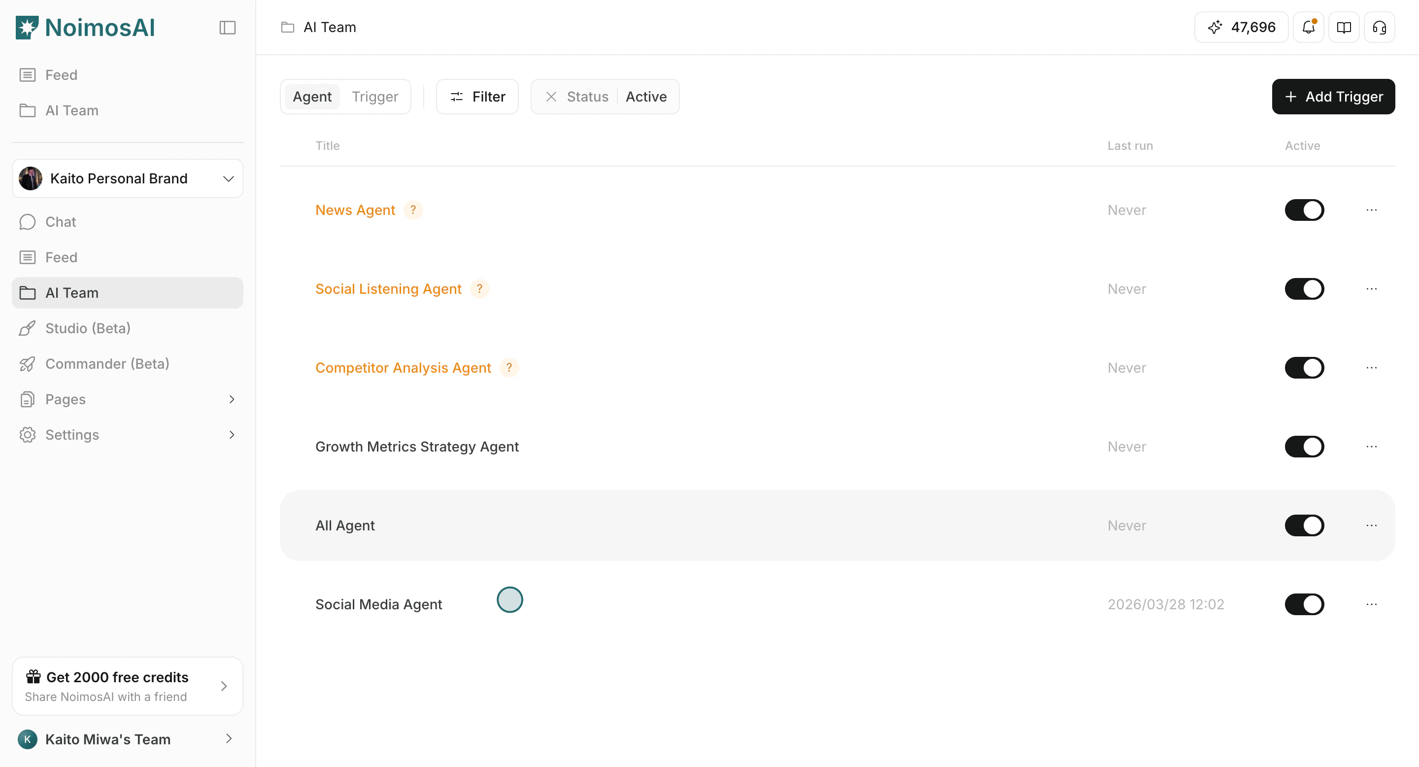 Select agent in AI Team