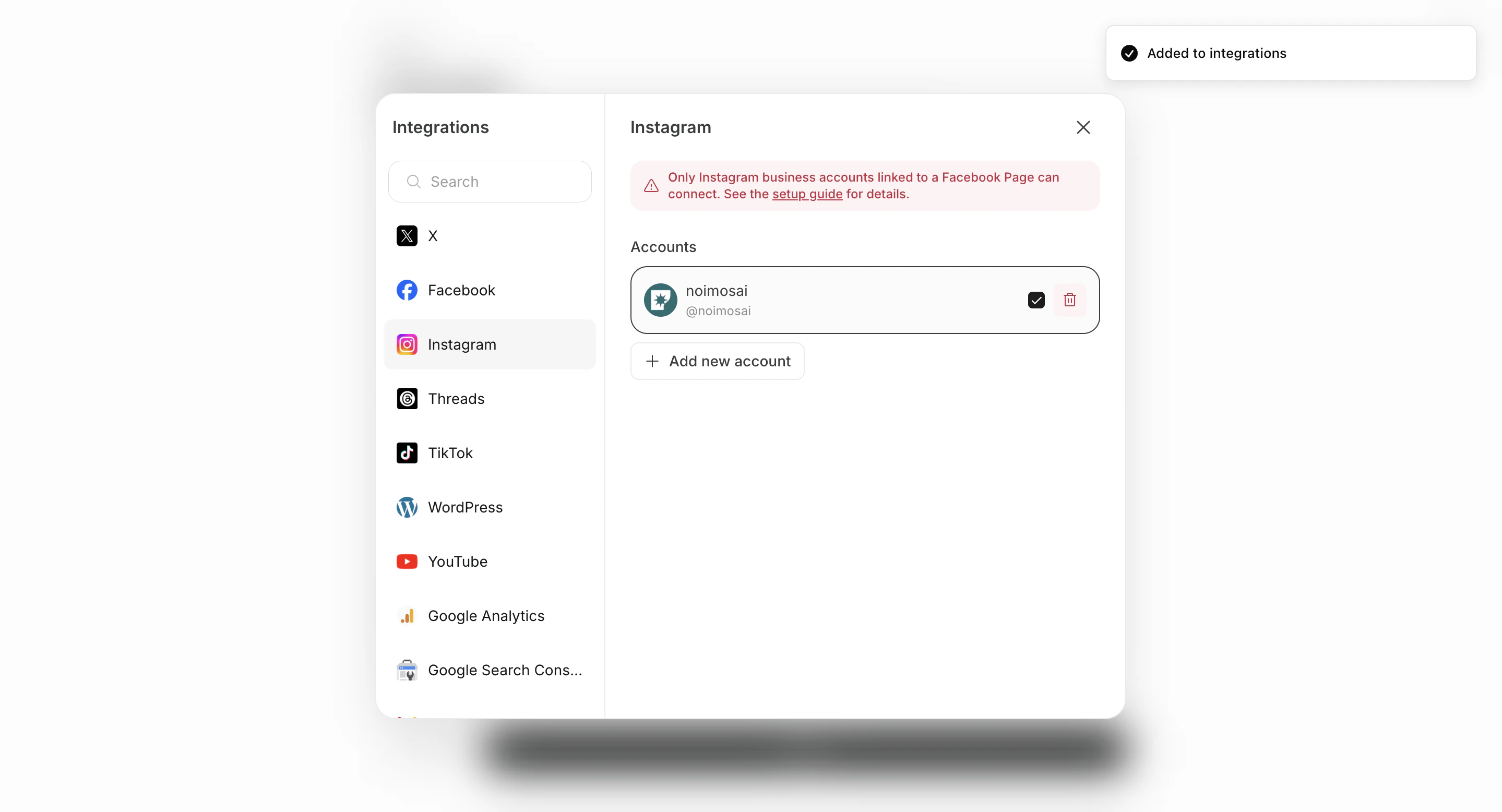 Set integrations and accounts