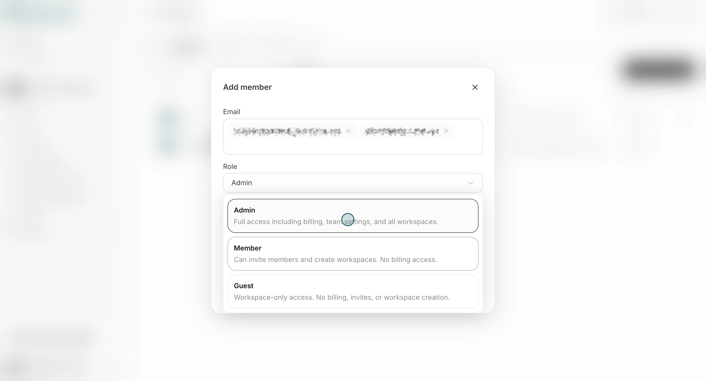 招待するメンバーのチーム役割を選ぶ