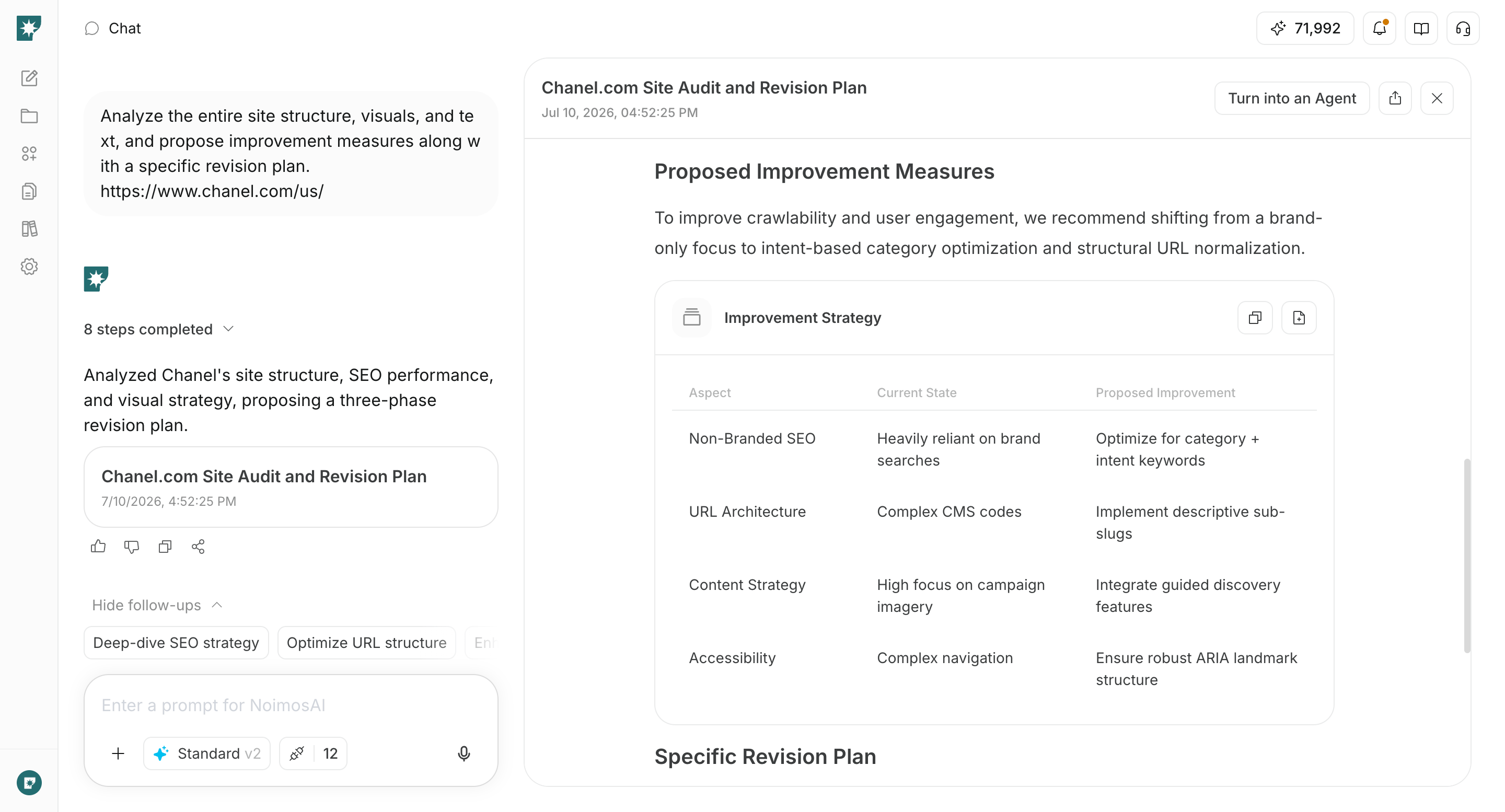 Screen analyzing the entire website and organizing improvement measures and revision plans