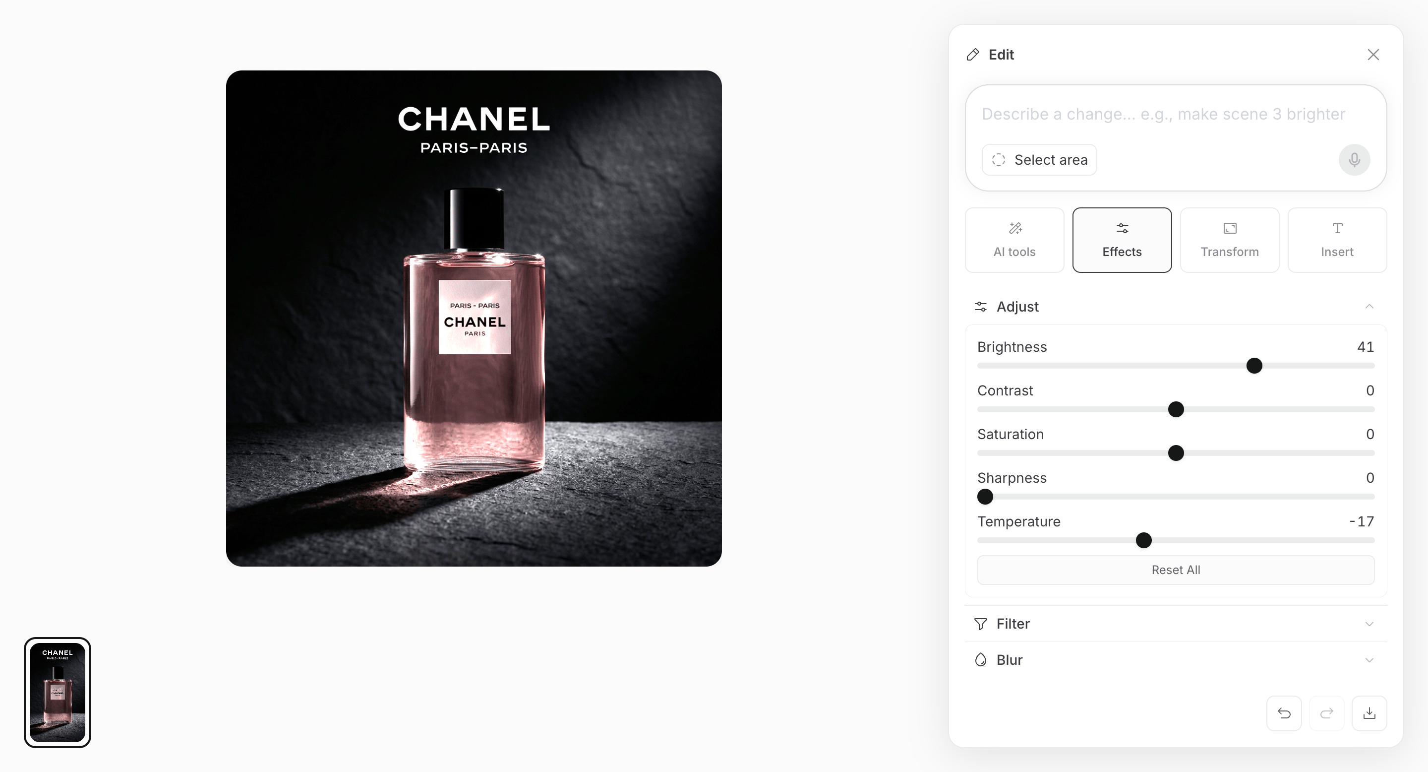 Adjust effects in the manual editing screen