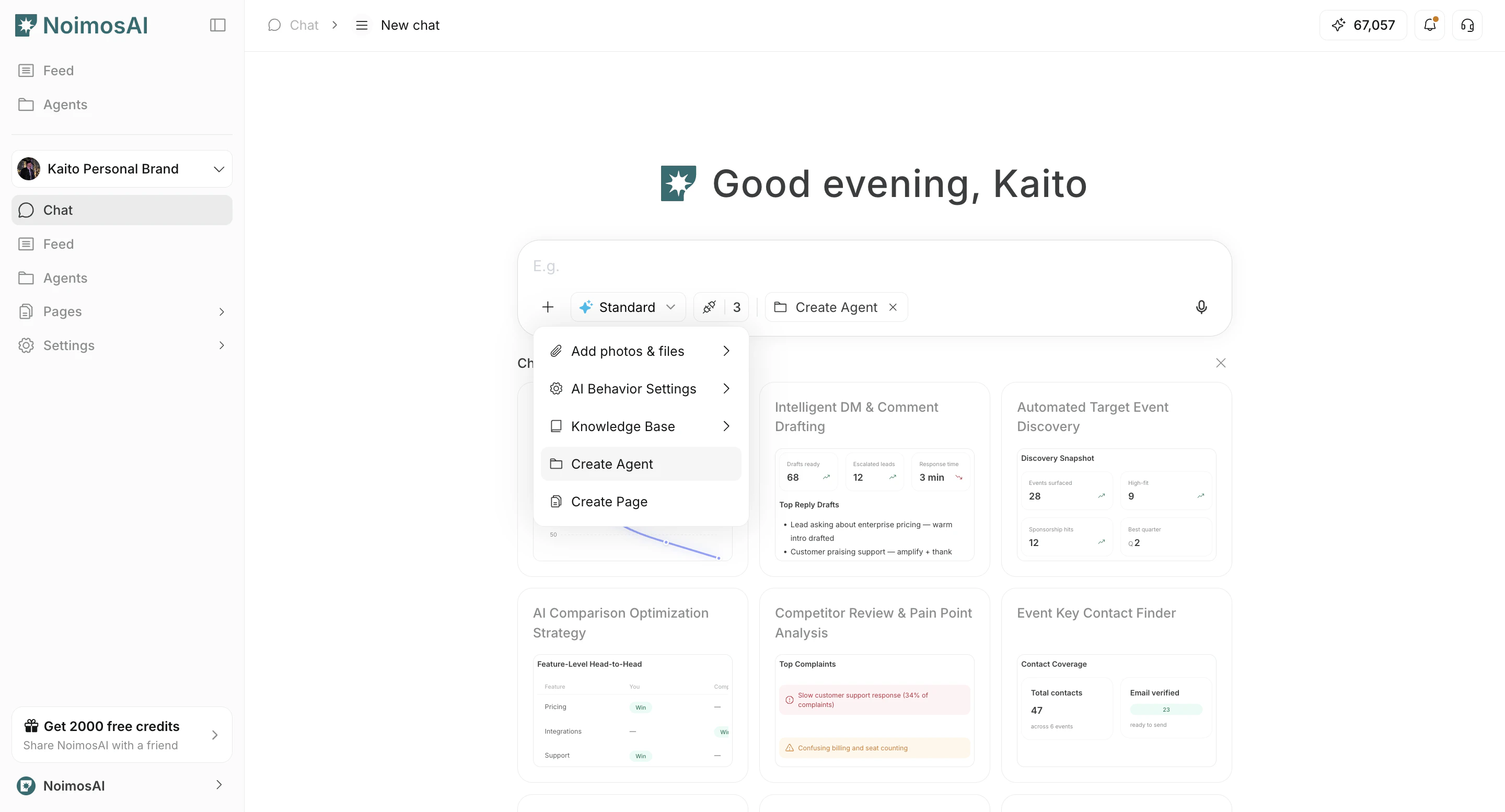 Agent creation, Page creation, Knowledge Base, and integrations