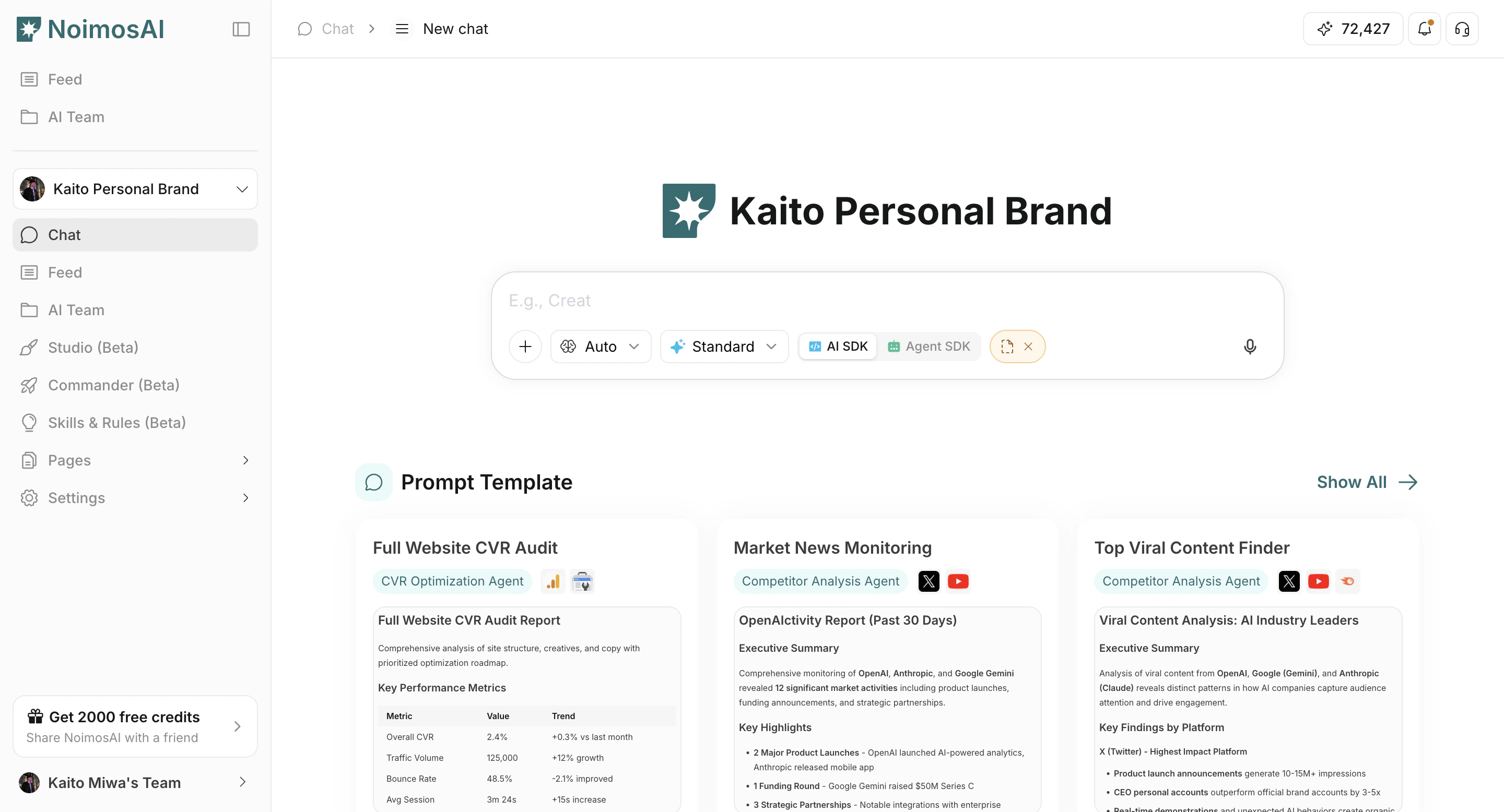 Chat input box where you can type your own prompt