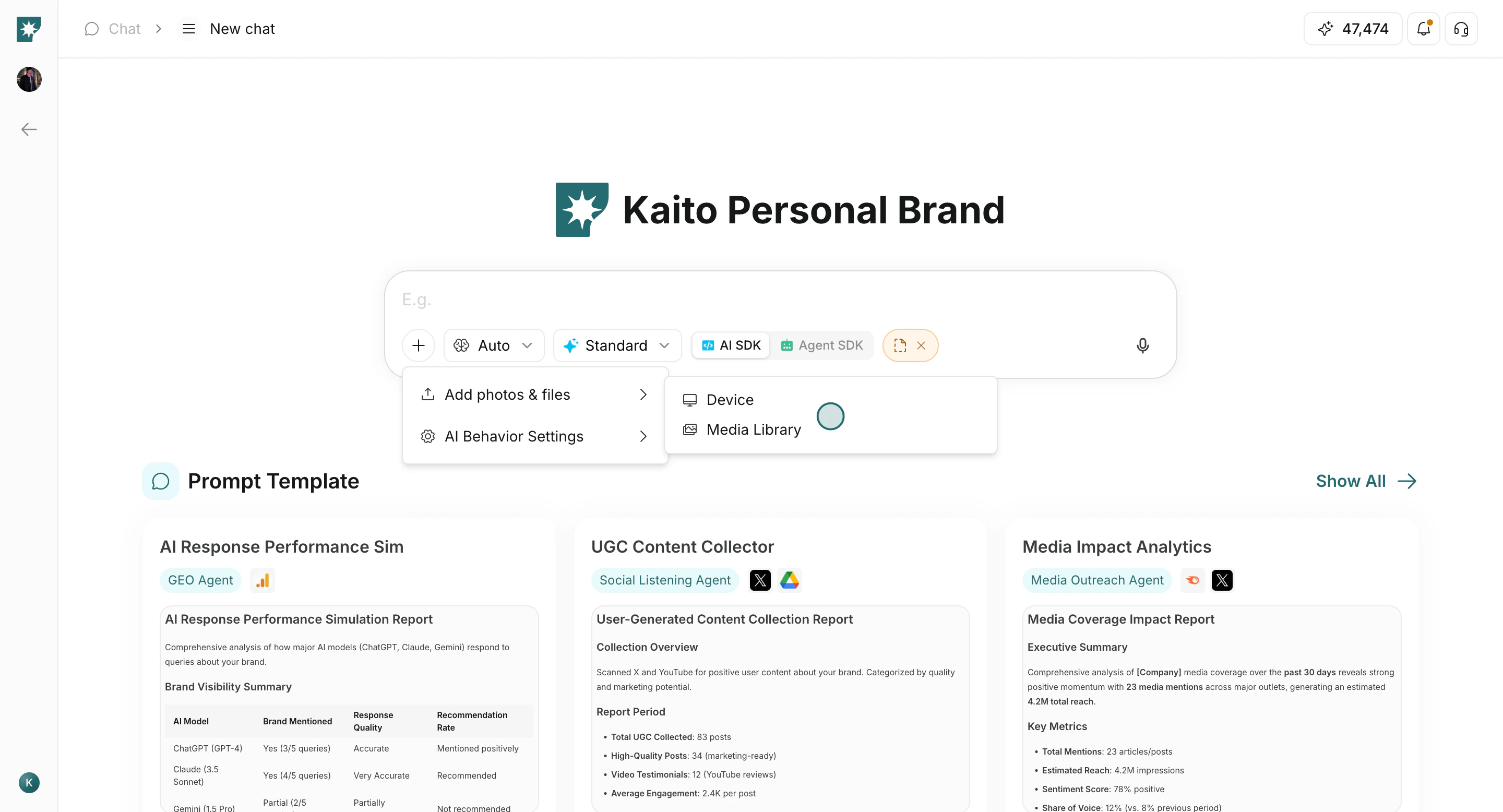 Add photos and files menu with Device and Media Library options