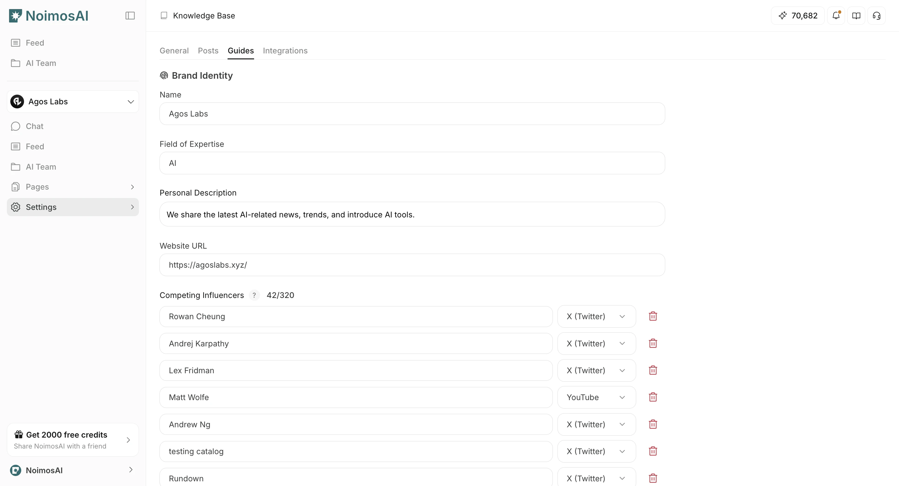Knowledge Base with Guides tab opened