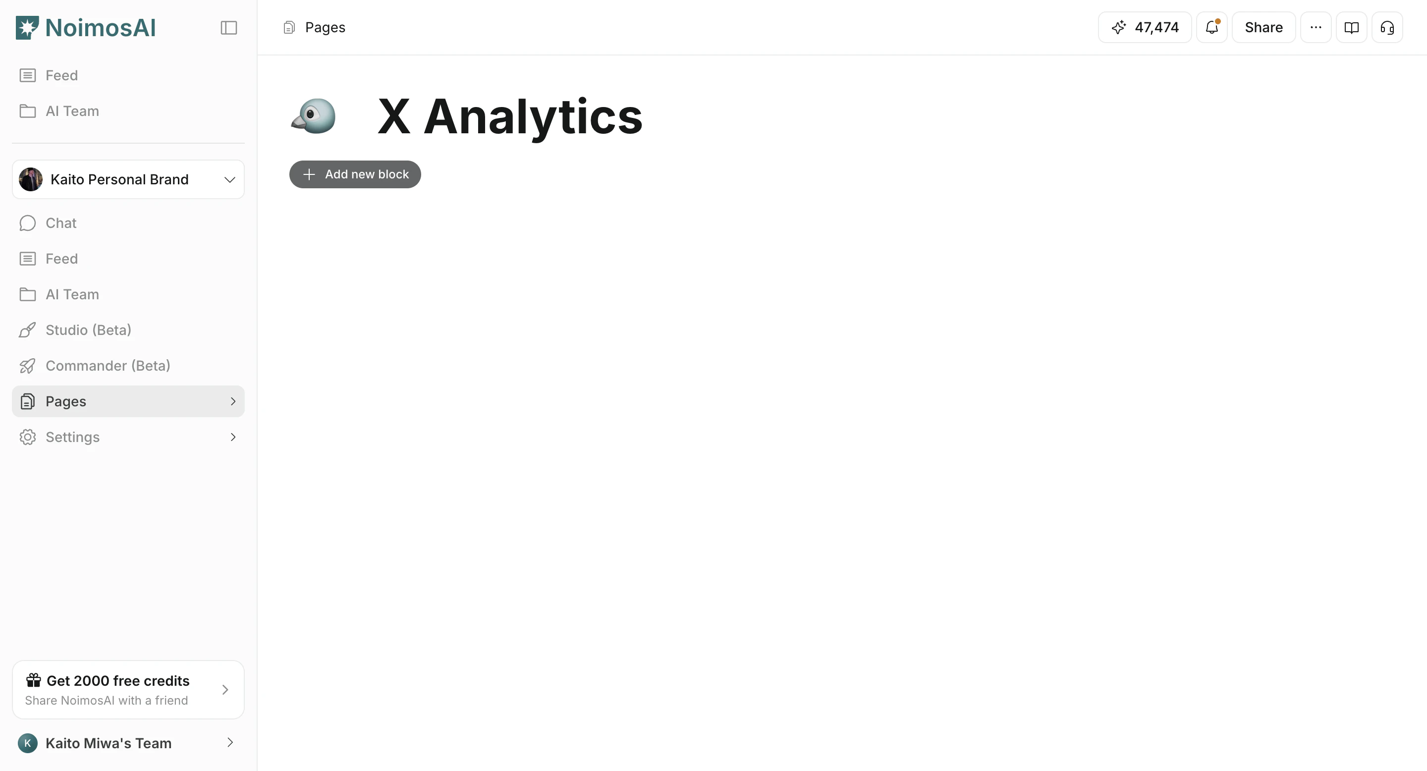 Pages tab with page list and editor layout