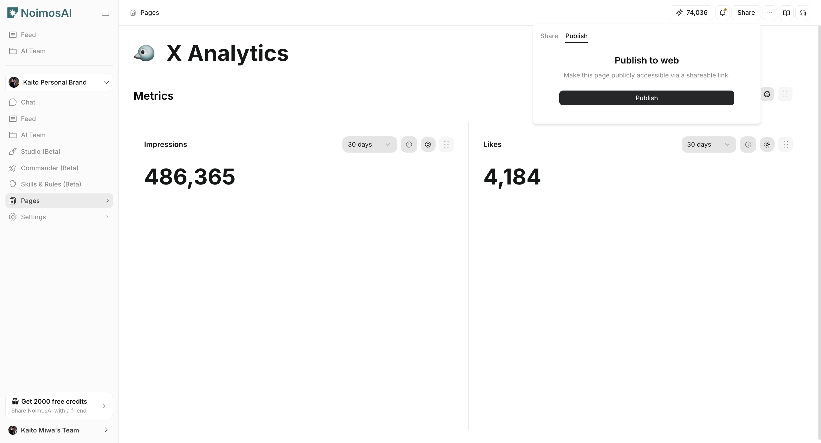Publishing a page to the web