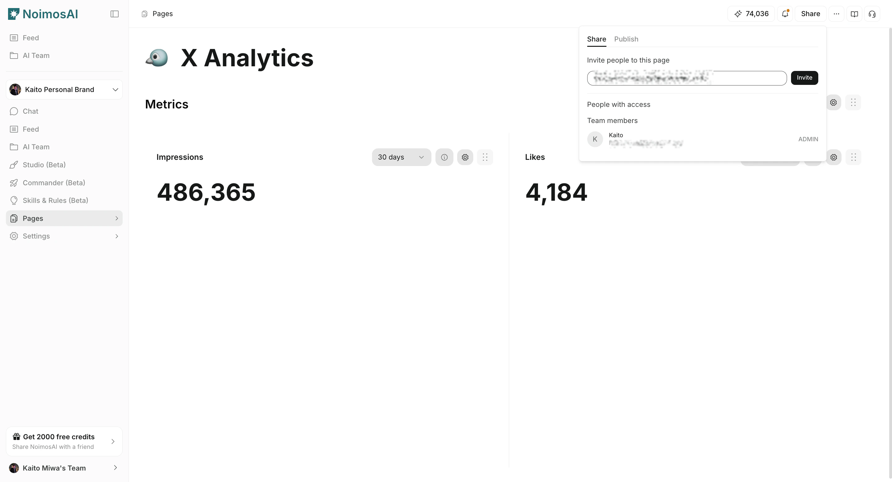 Sharing a page with specific people