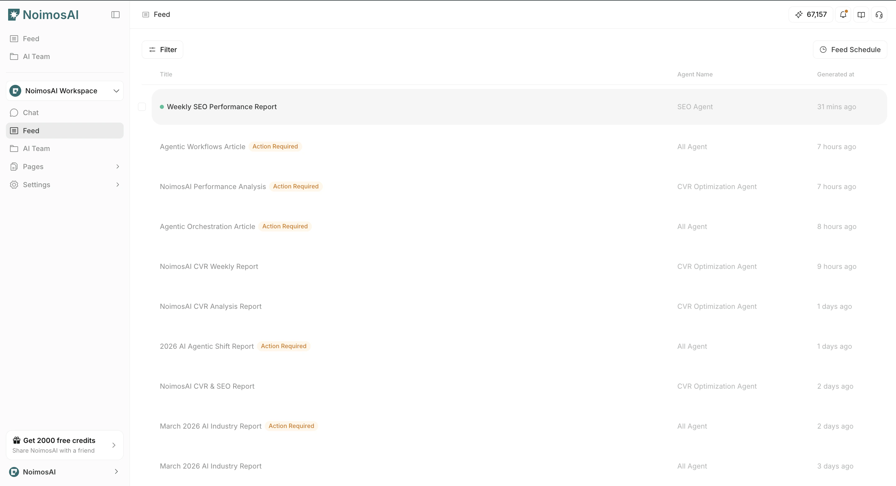 完了タスクを含むフィード一覧