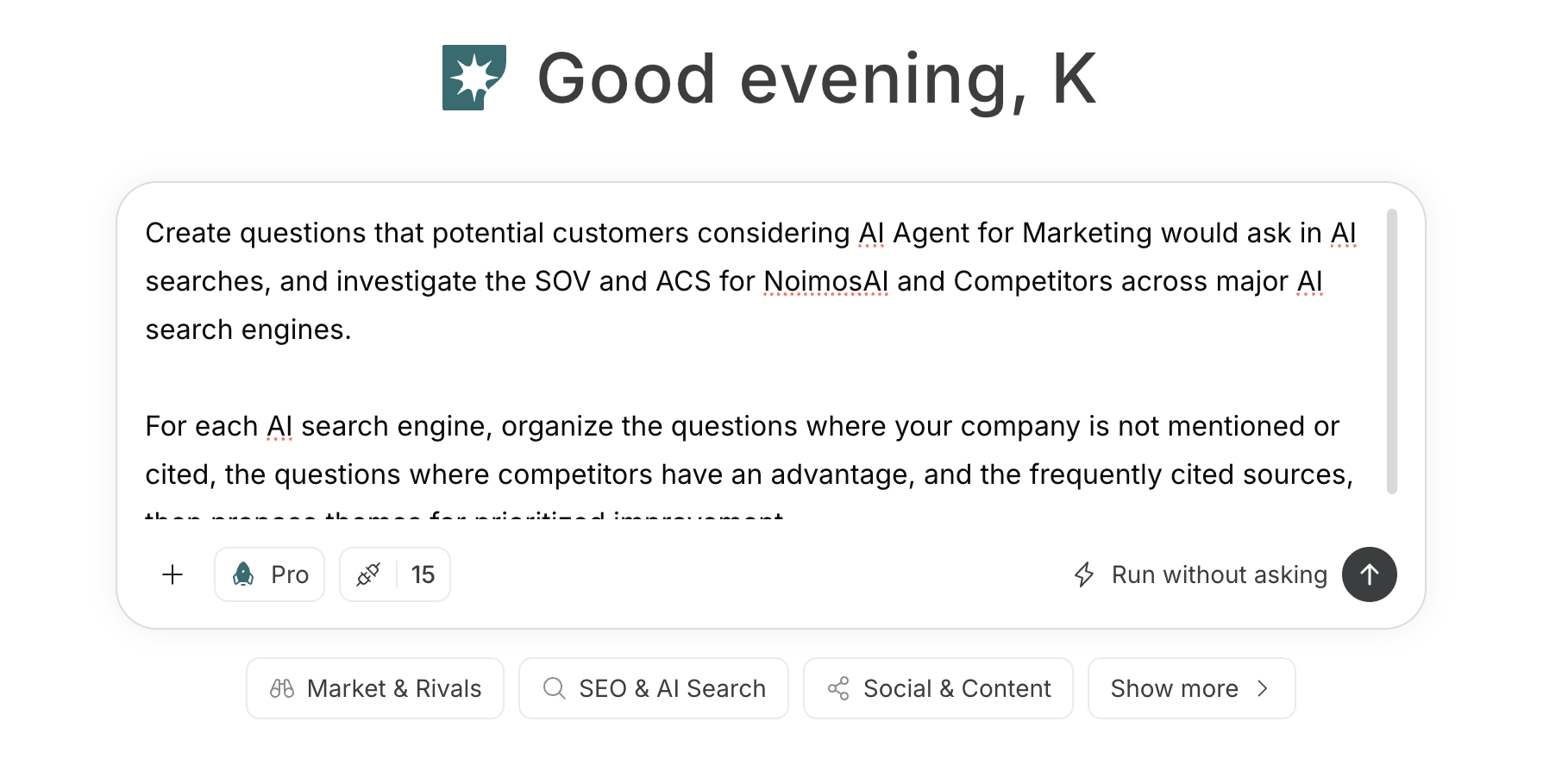 NoimosAI chat with a GEO prompt for client and professional services