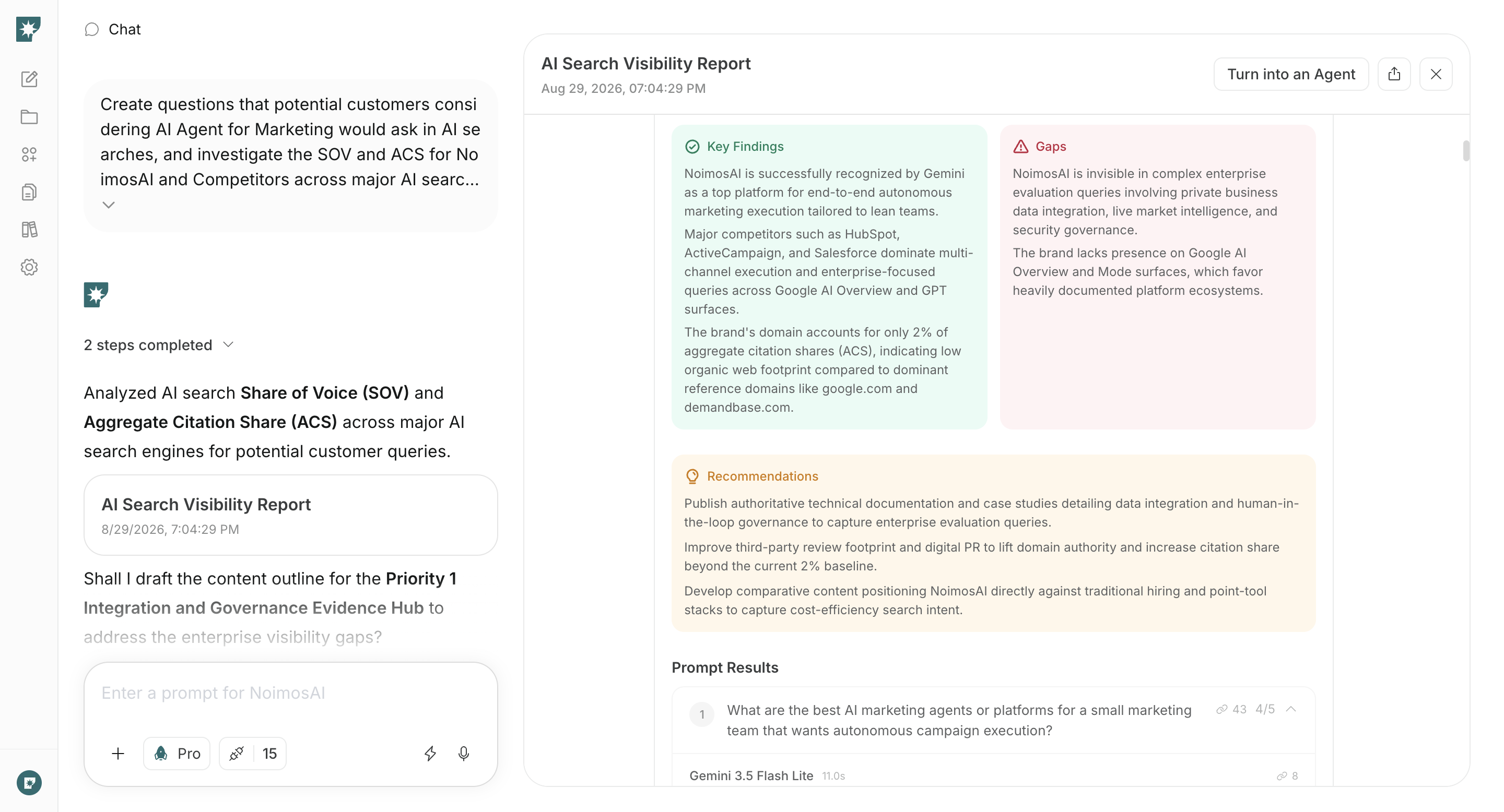 NoimosAI report showing how service providers and professionals appear in AI answers