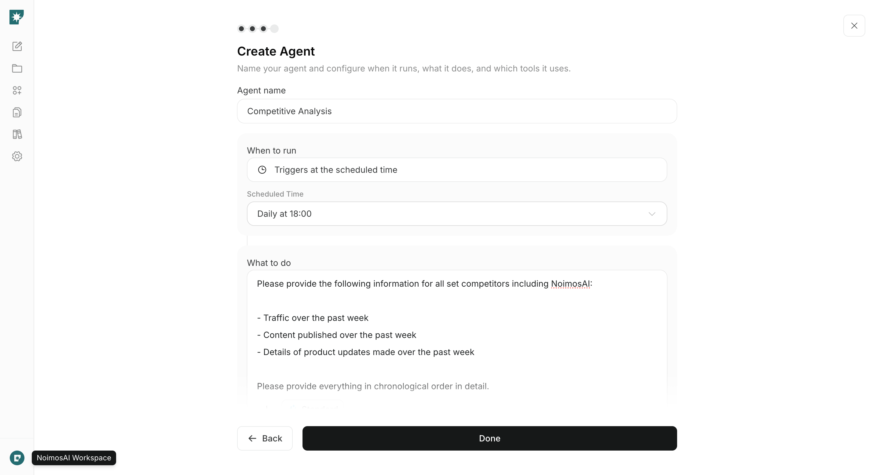 Schermata per la configurazione dei trigger e dei dettagli di esecuzione per l'agente di indagine dei conflitti software