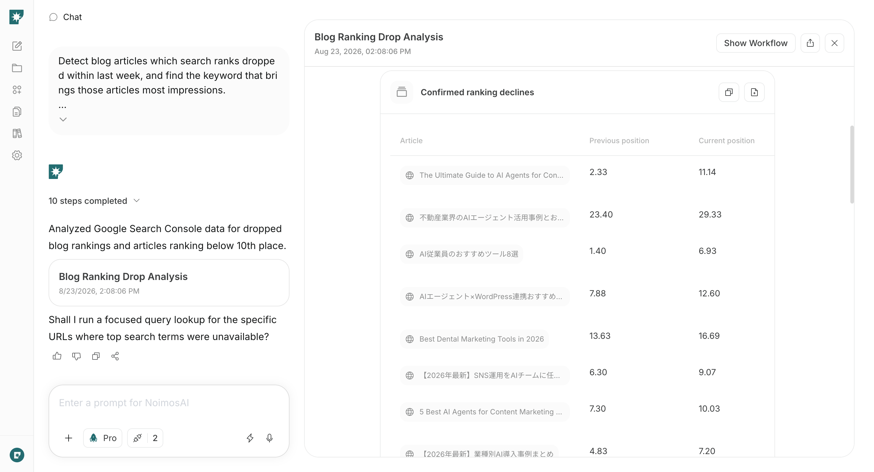 Berichten Sie, dass NoimosAI Seiten mit schlechteren Suchrankings erkannt hat