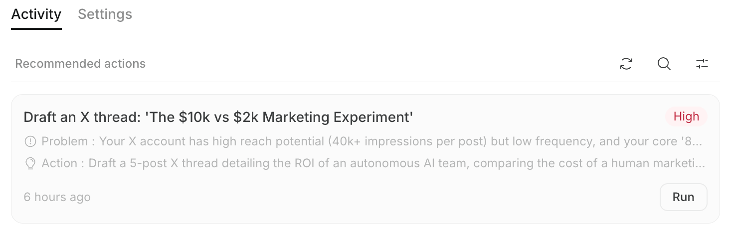 Click Run on the recommendation you want to execute