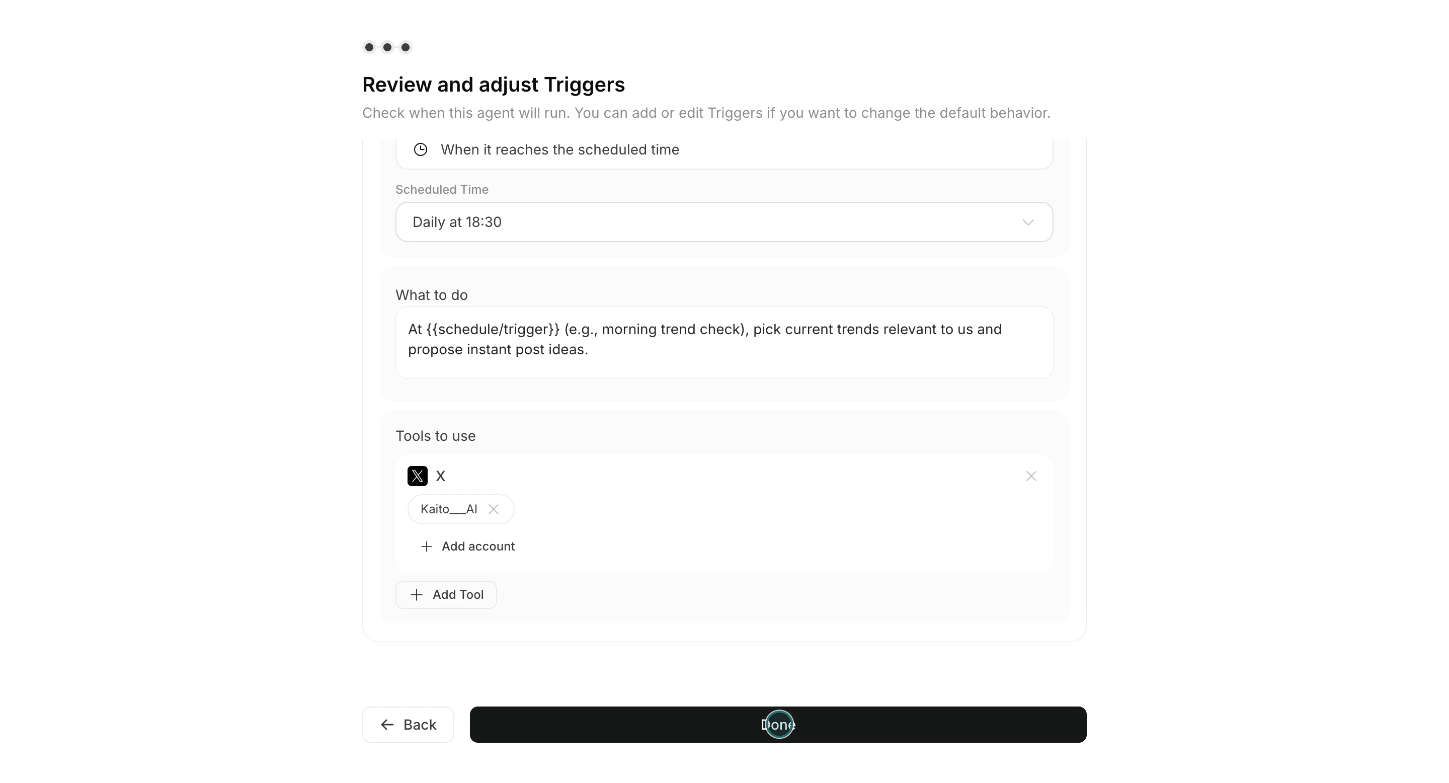 トリガーのスケジュールと指示を設定